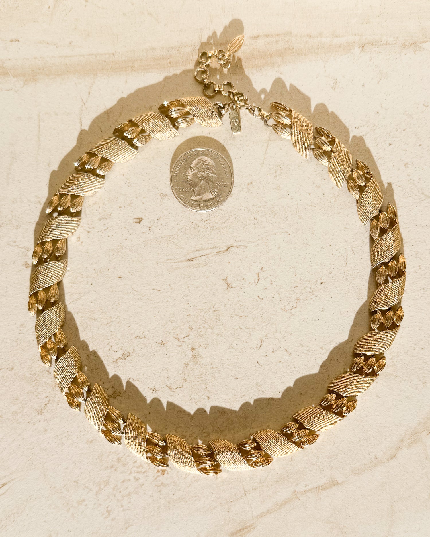 Vintage Signed Bar+ beads Textured Gold Collar Necklace