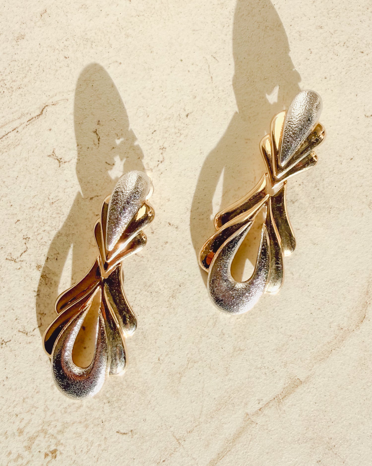 Vintage Signed Gold & Matted Silver Tone Oval Clip On Earrings