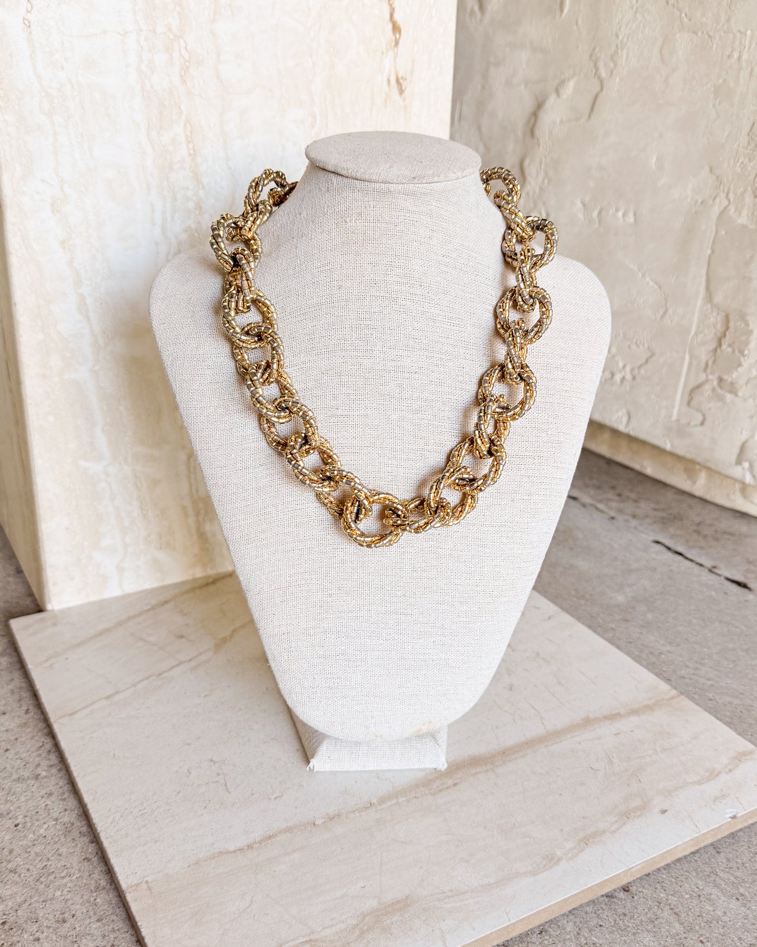 Vintage Signed Chunky Gold Metal Chain Necklace