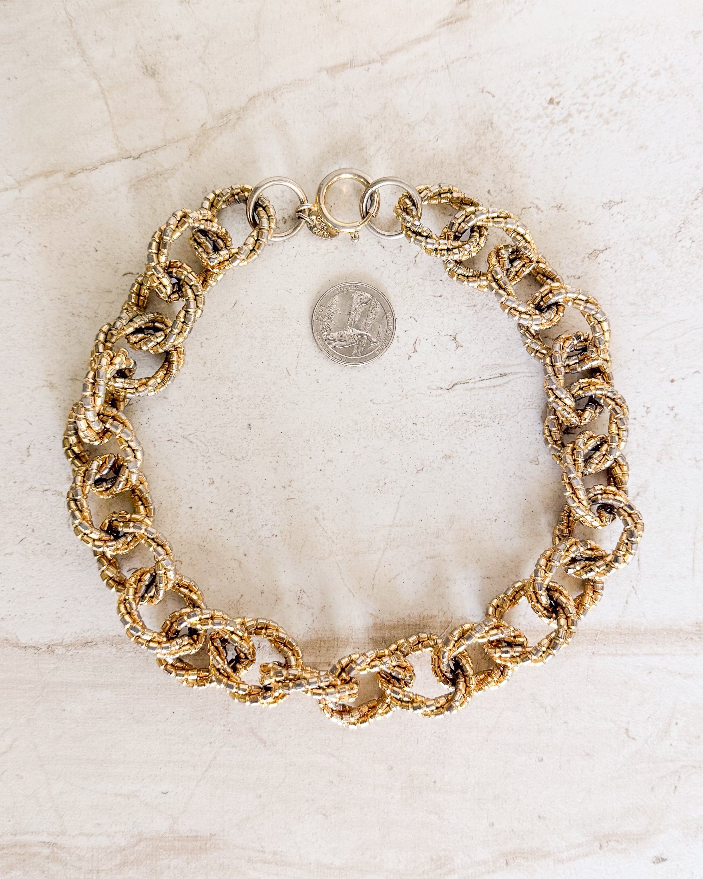 Vintage Signed Chunky Gold Metal Chain Necklace