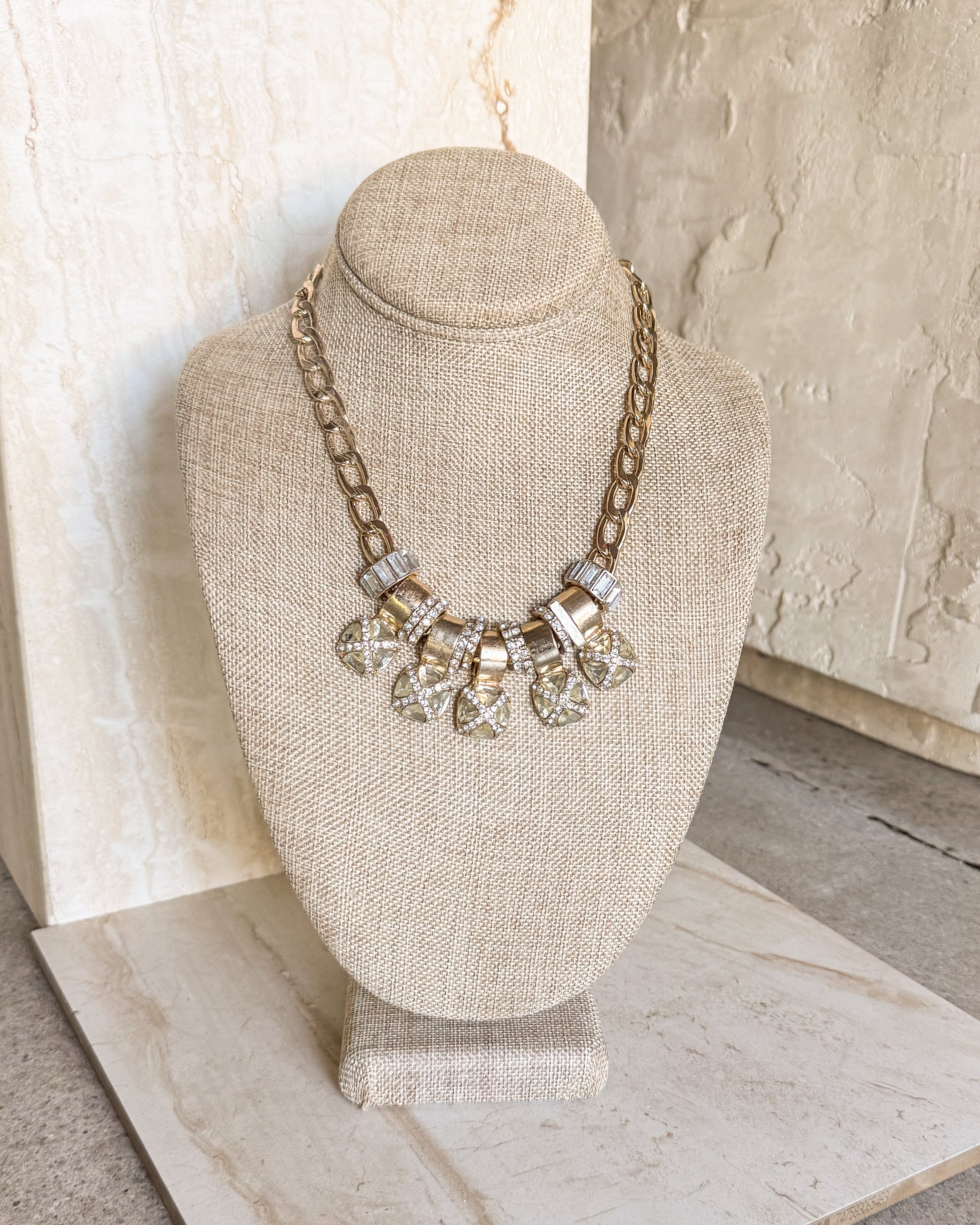 Vintage Metal Rhinestone Statement Necklace
