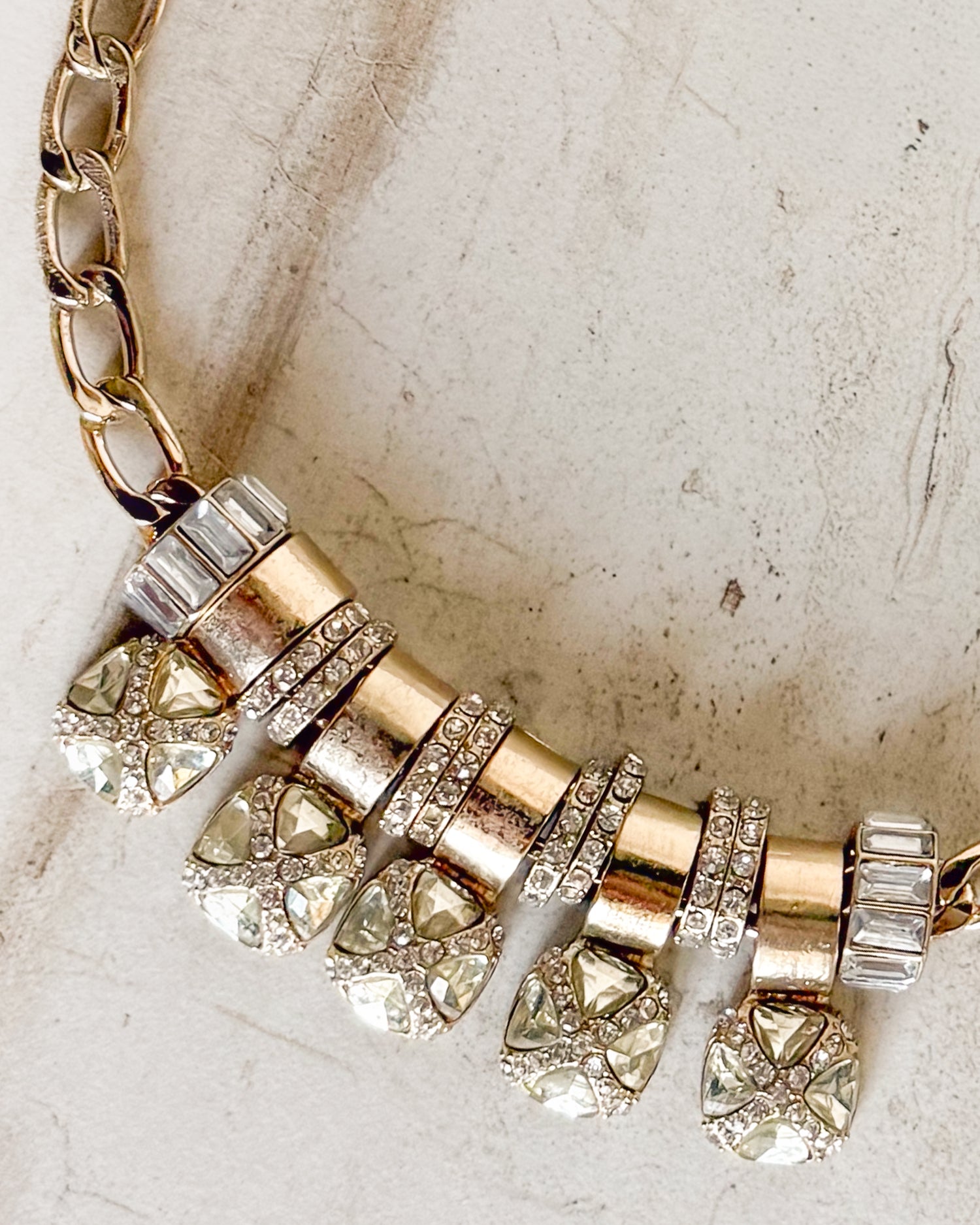 Vintage Metal Rhinestone Statement Necklace