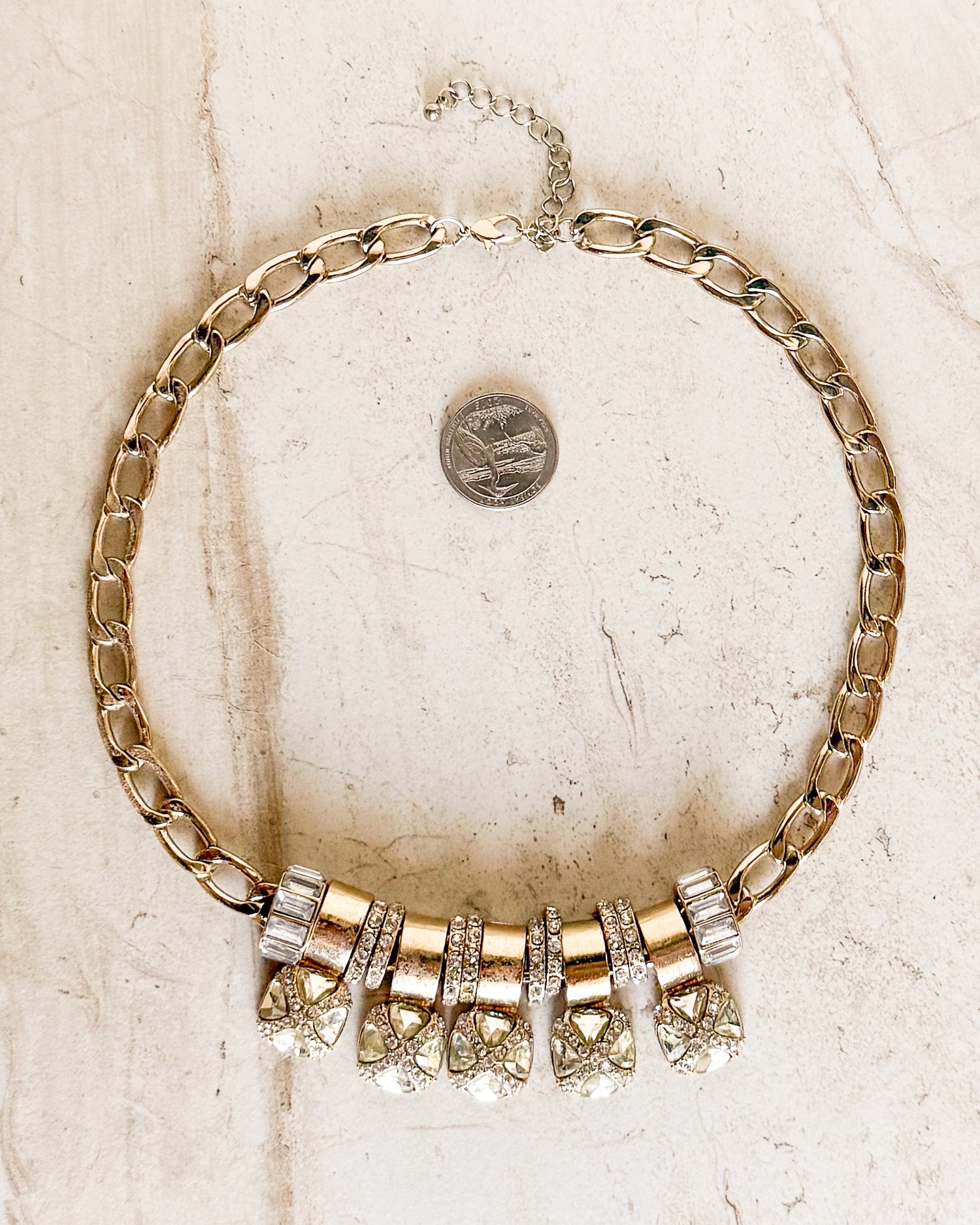 Vintage Metal Rhinestone Statement Necklace