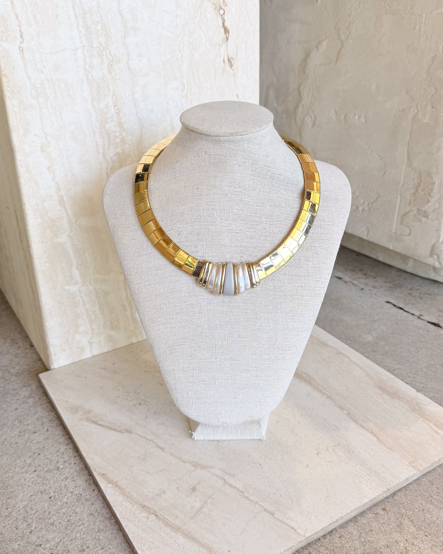 Vintage Signed Gold Tone Collar Necklace