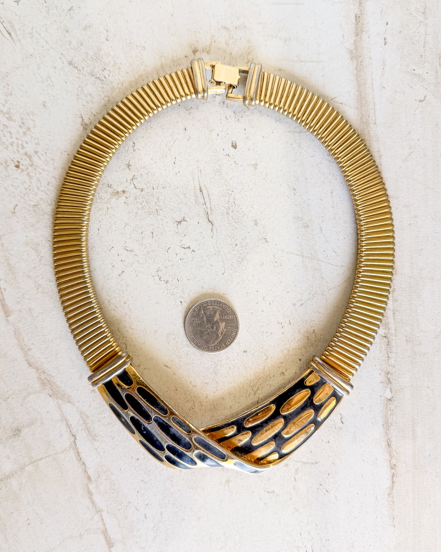 Vintage Signed Gold Tone And Black Retro Necklace 1980’s