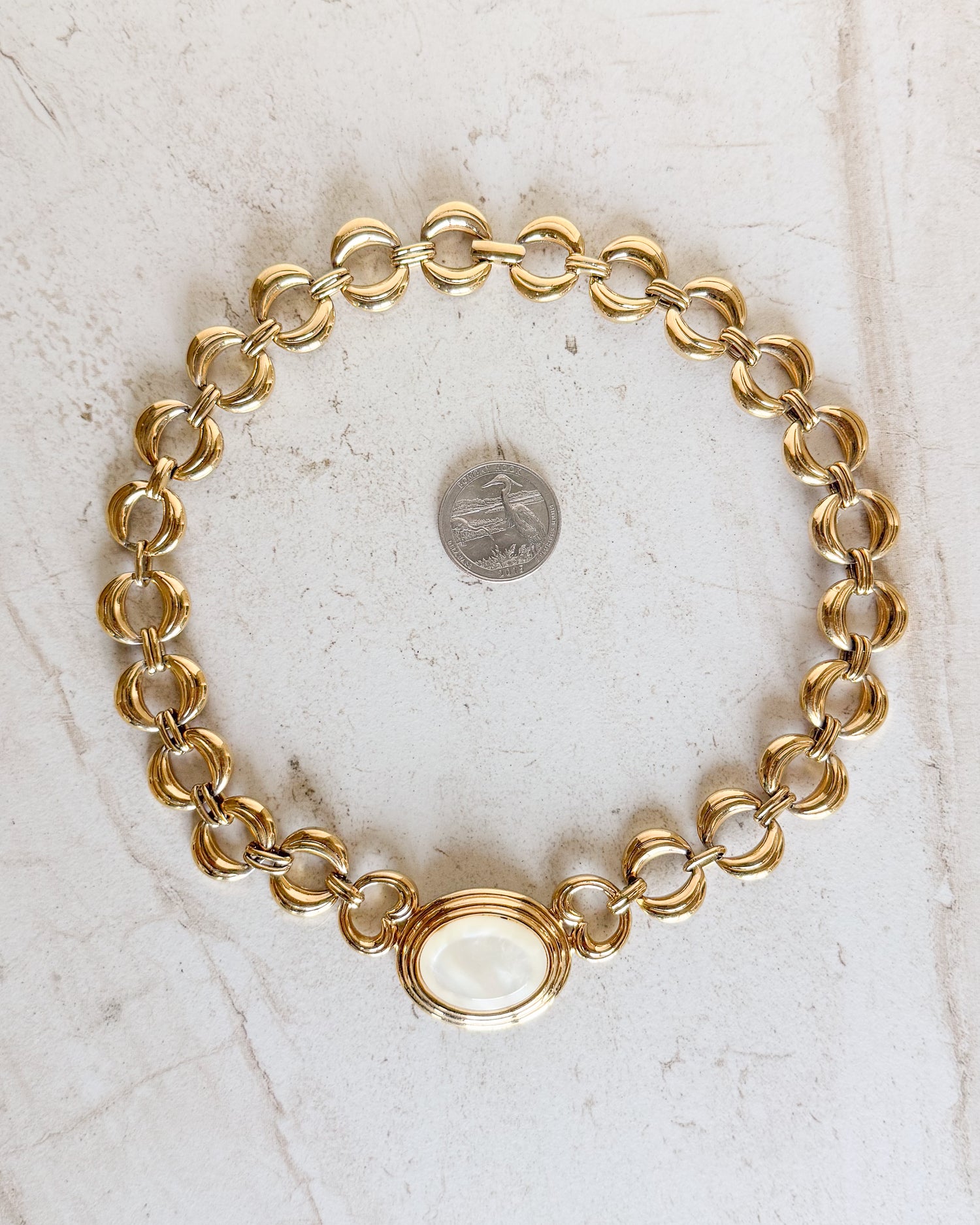 Vintage Signed Gold Tone Pearl Pendant Necklace