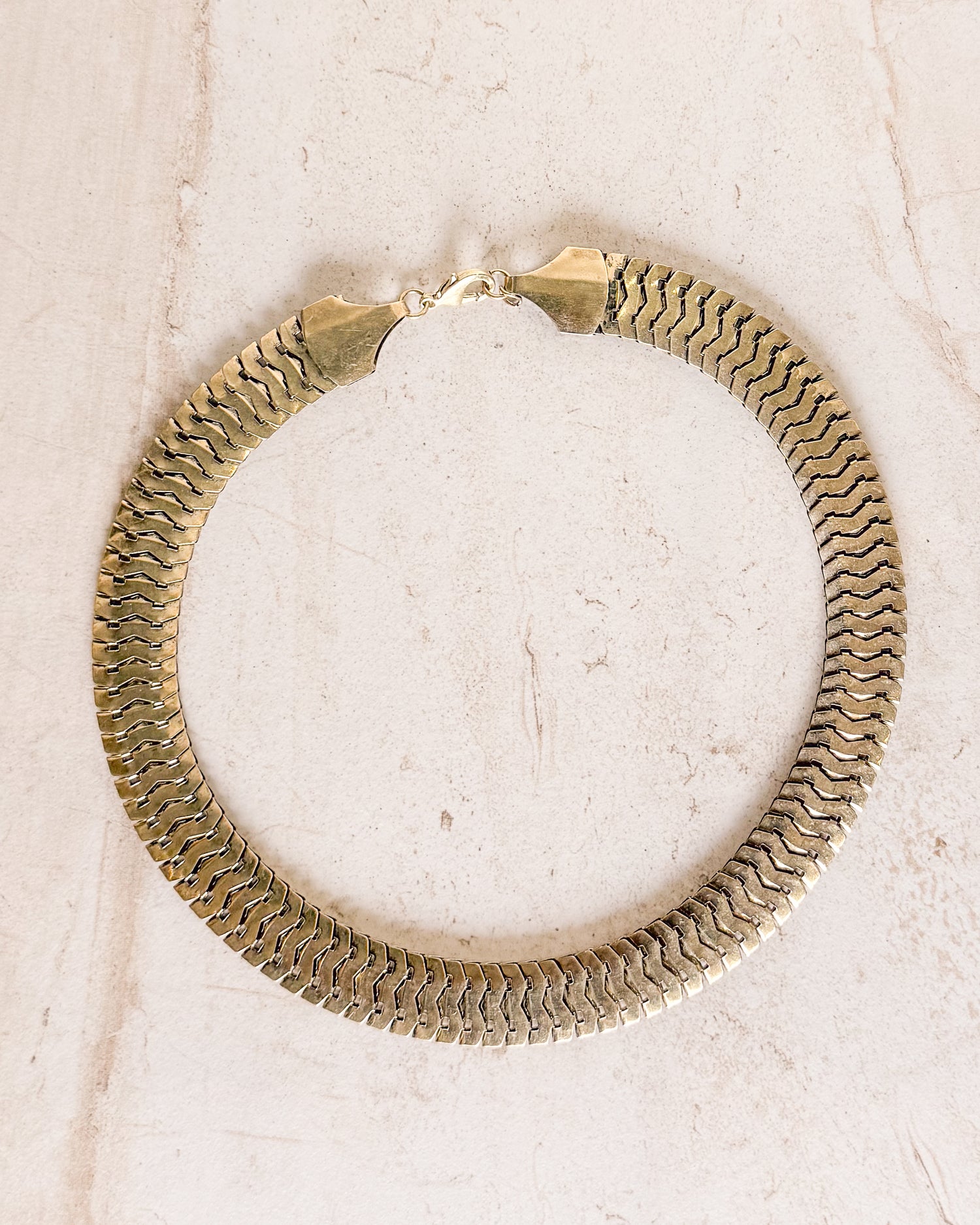 Vintage Champagne Gold Chunky Flat Chain Shiny Link Statement Necklace