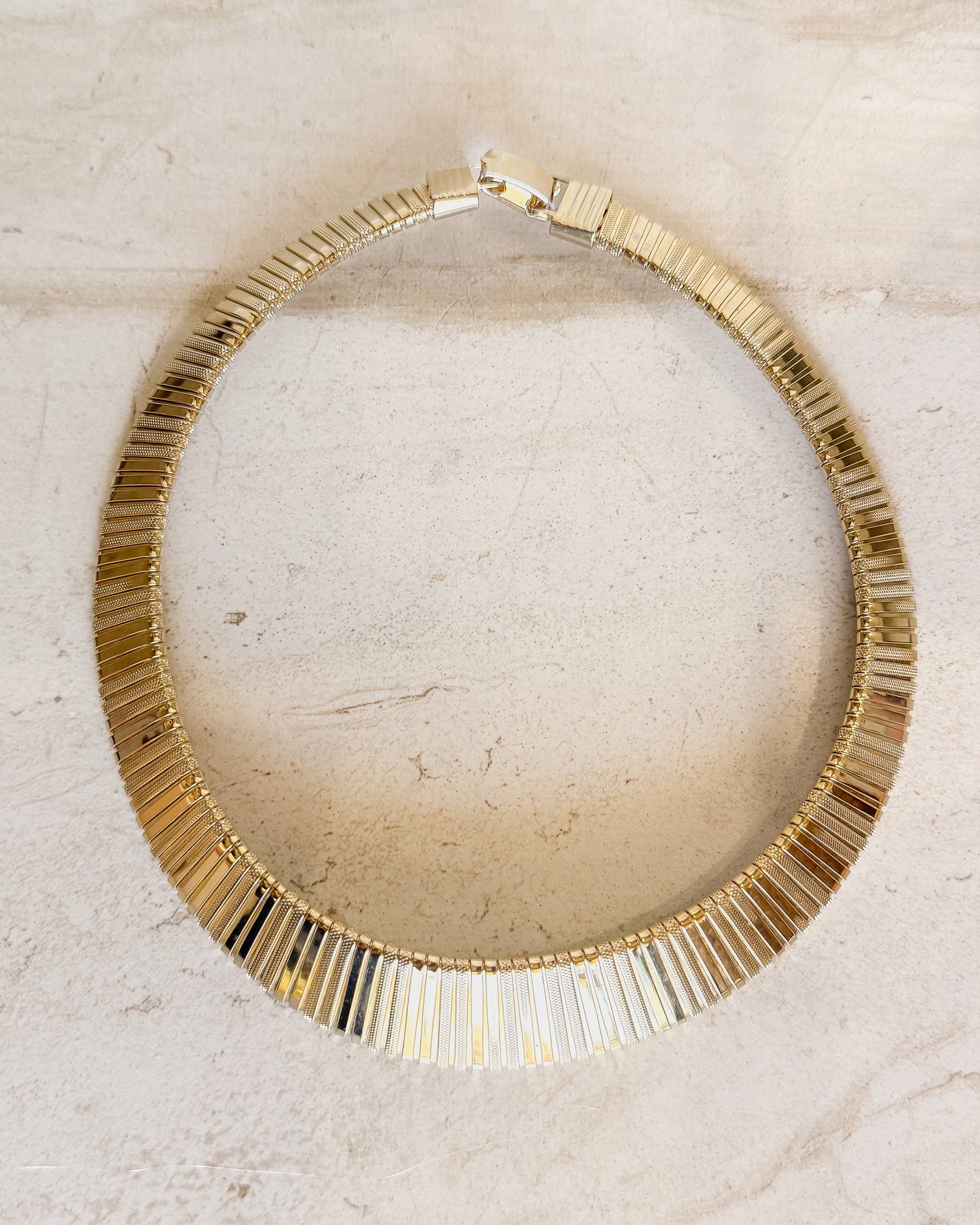 Vintage Gold Tone Textured Wide Collar Necklace