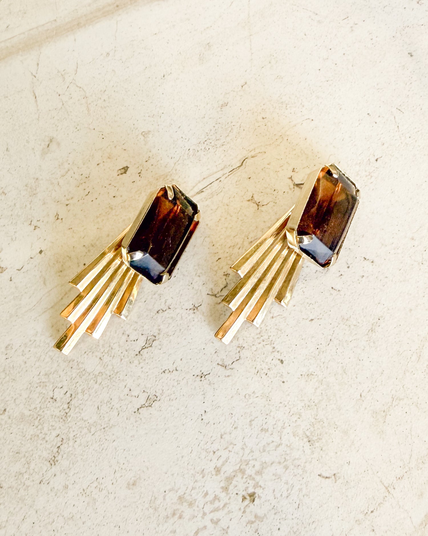 Vintage Brown Radiant & Fan Drop Earrings