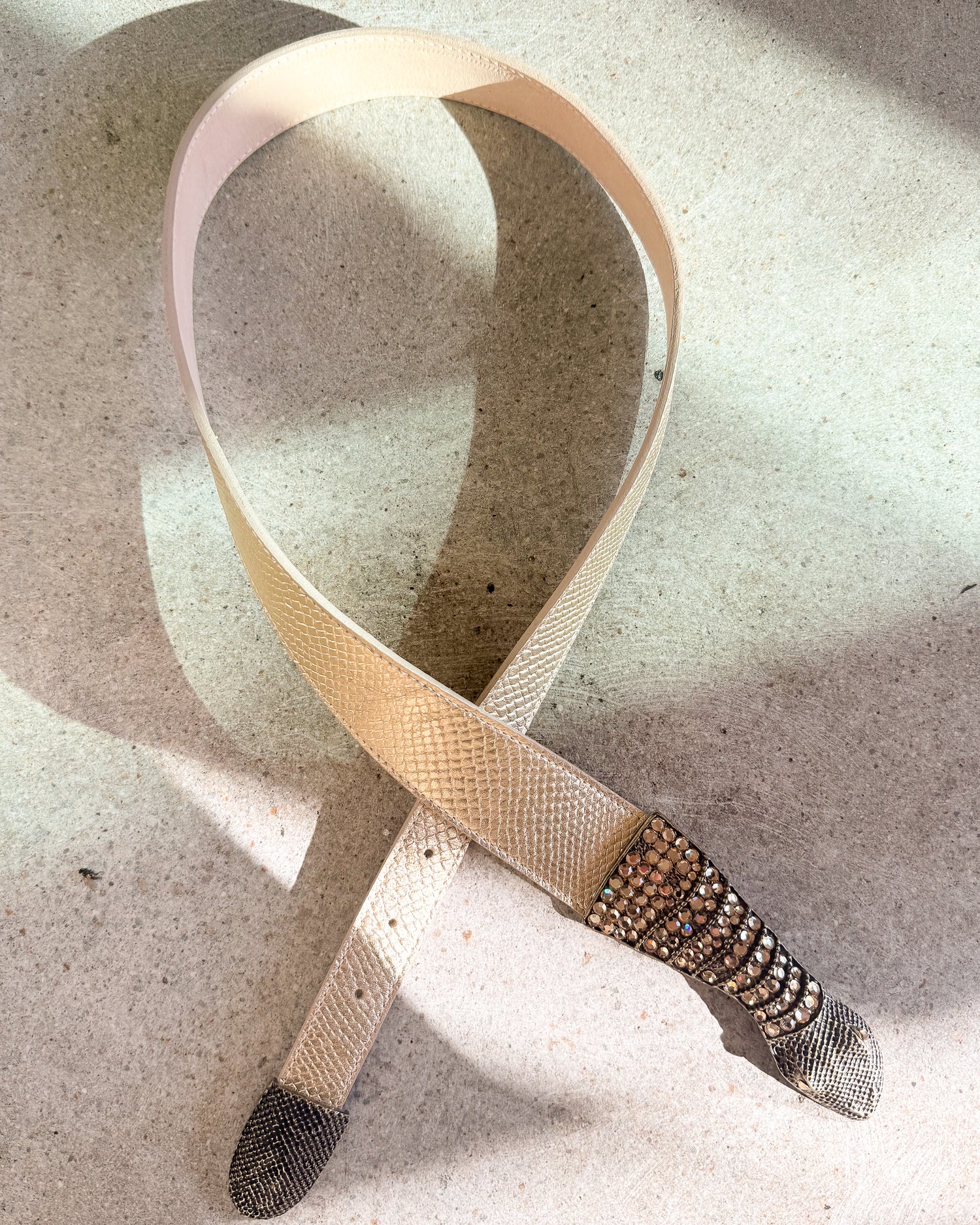 Vintage Champagne Metallic Genuine Leather Snake Belt M