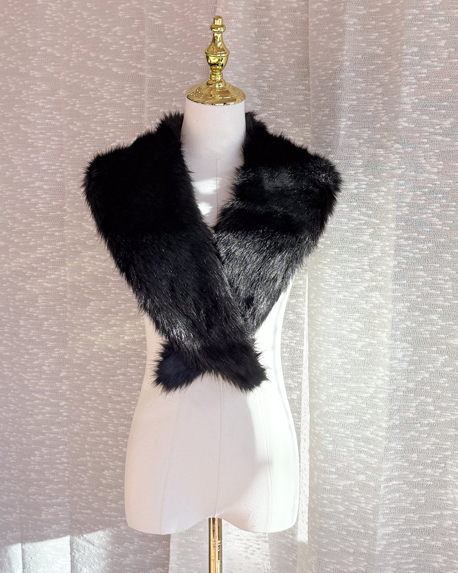 Vintage Faux Fur Shawl Black