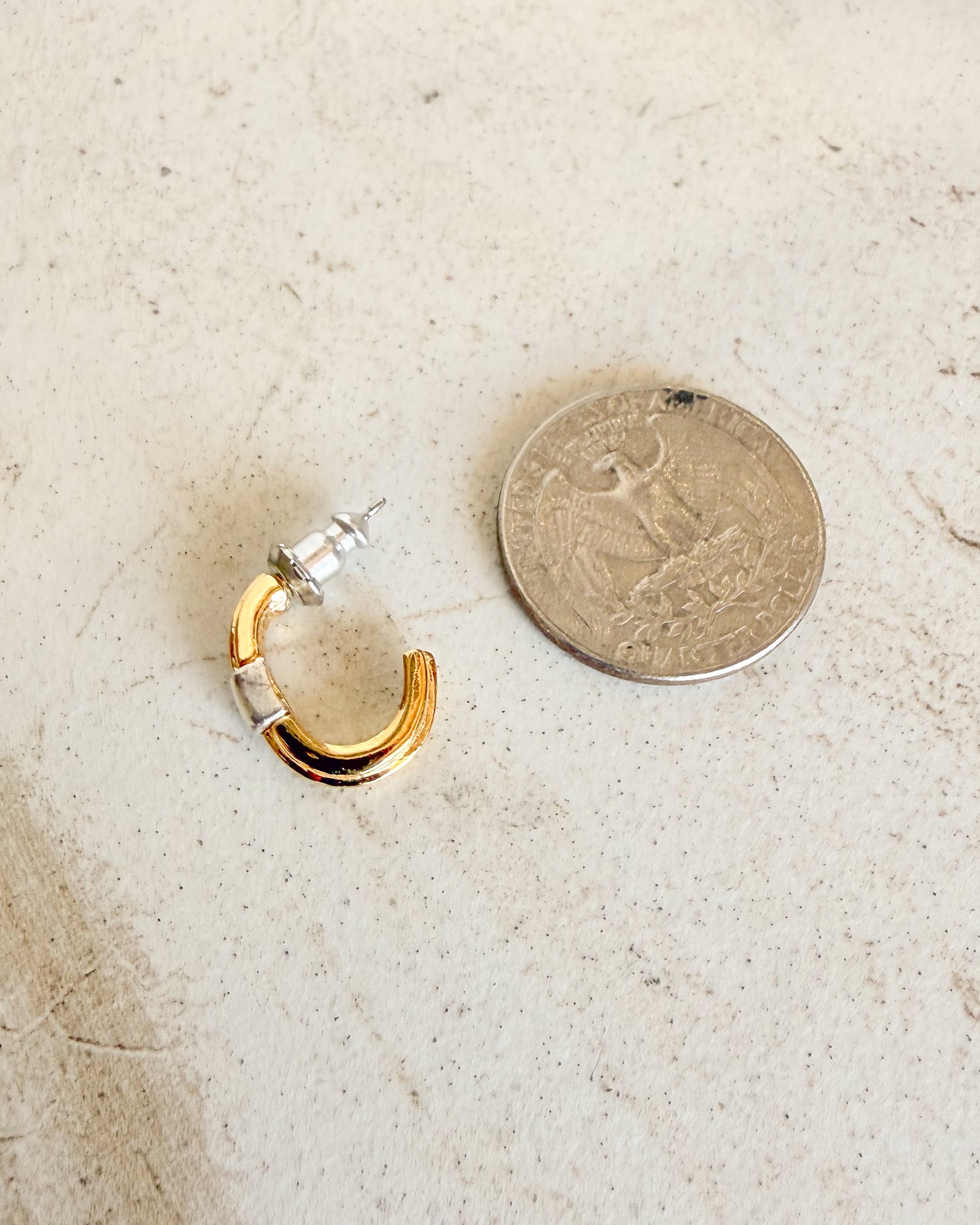 Vintage TWO-TONE GOLD HALF HOOP EARRINGS