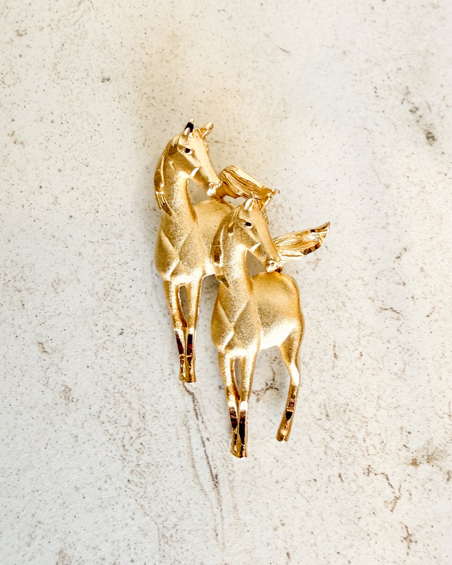 Vintage 2 Horses Gold tone Statement Piece Brooch