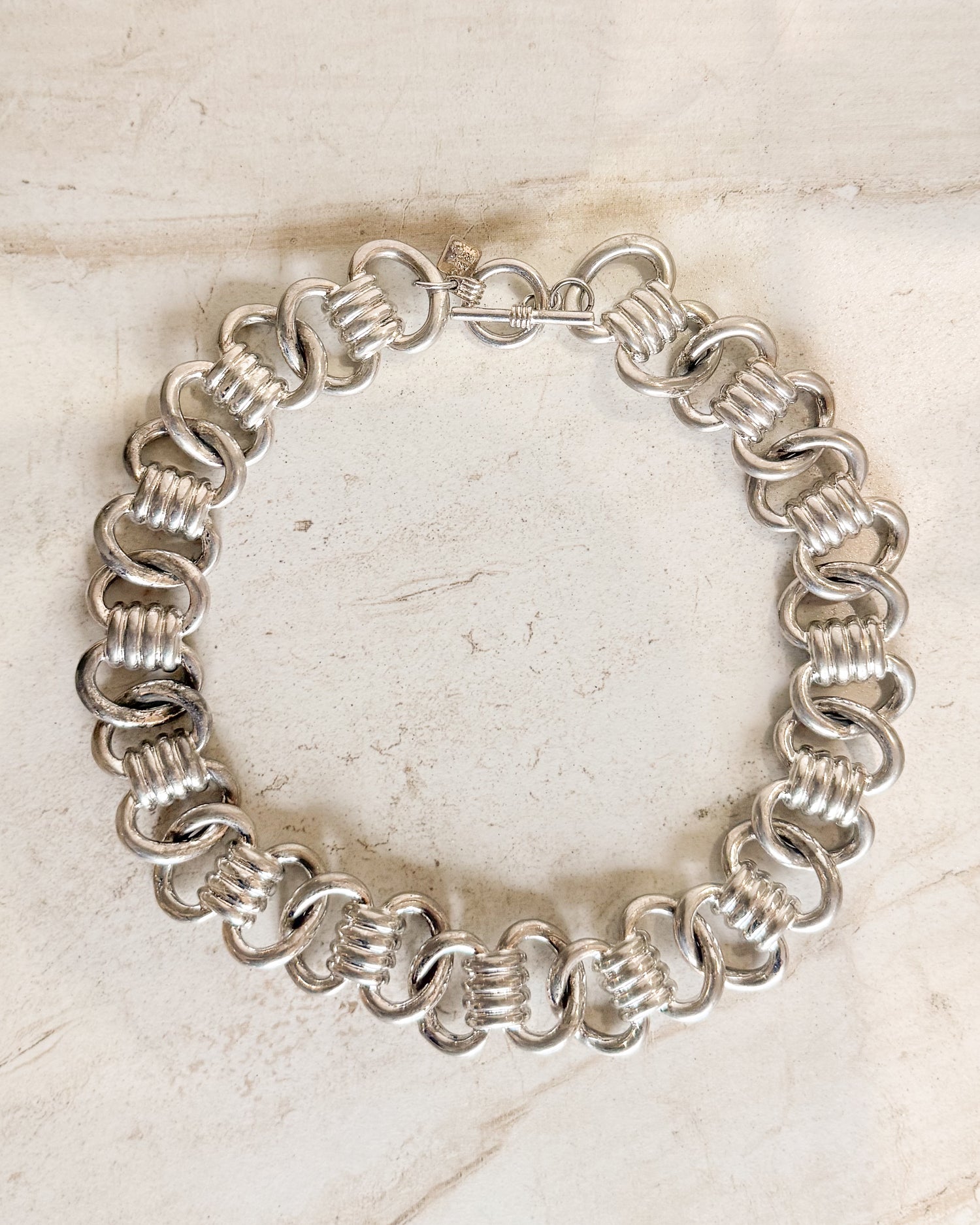 Vintage Signed Silver Thick link necklace