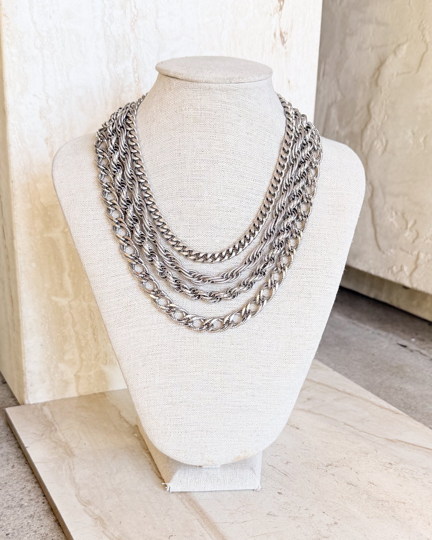 VIntage Designer Signed 4 Strand Silver Tone Necklace