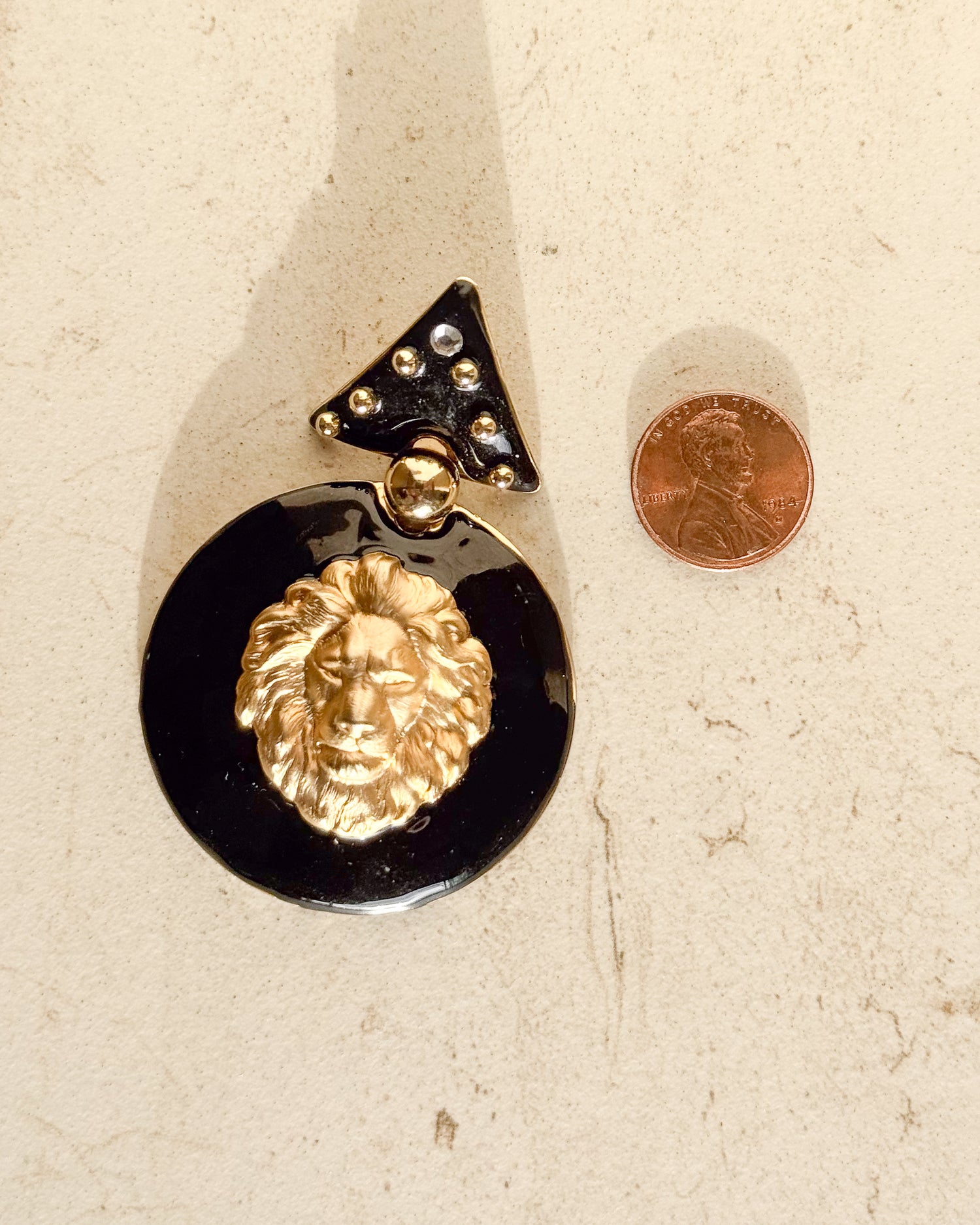 Vintage Black Enamel Lion Head Earrings