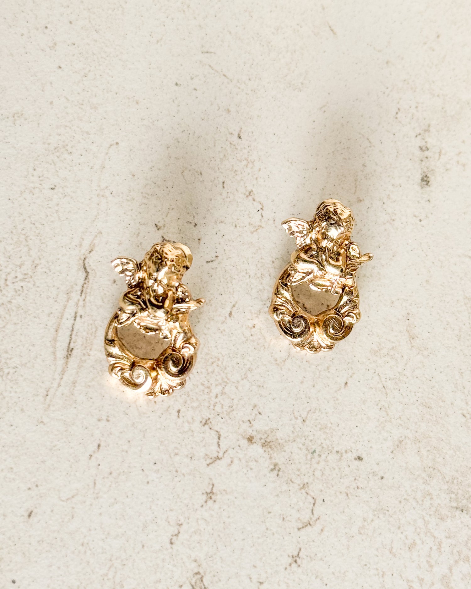 Vintage Gold Plated Angel Door Knocker Earrings