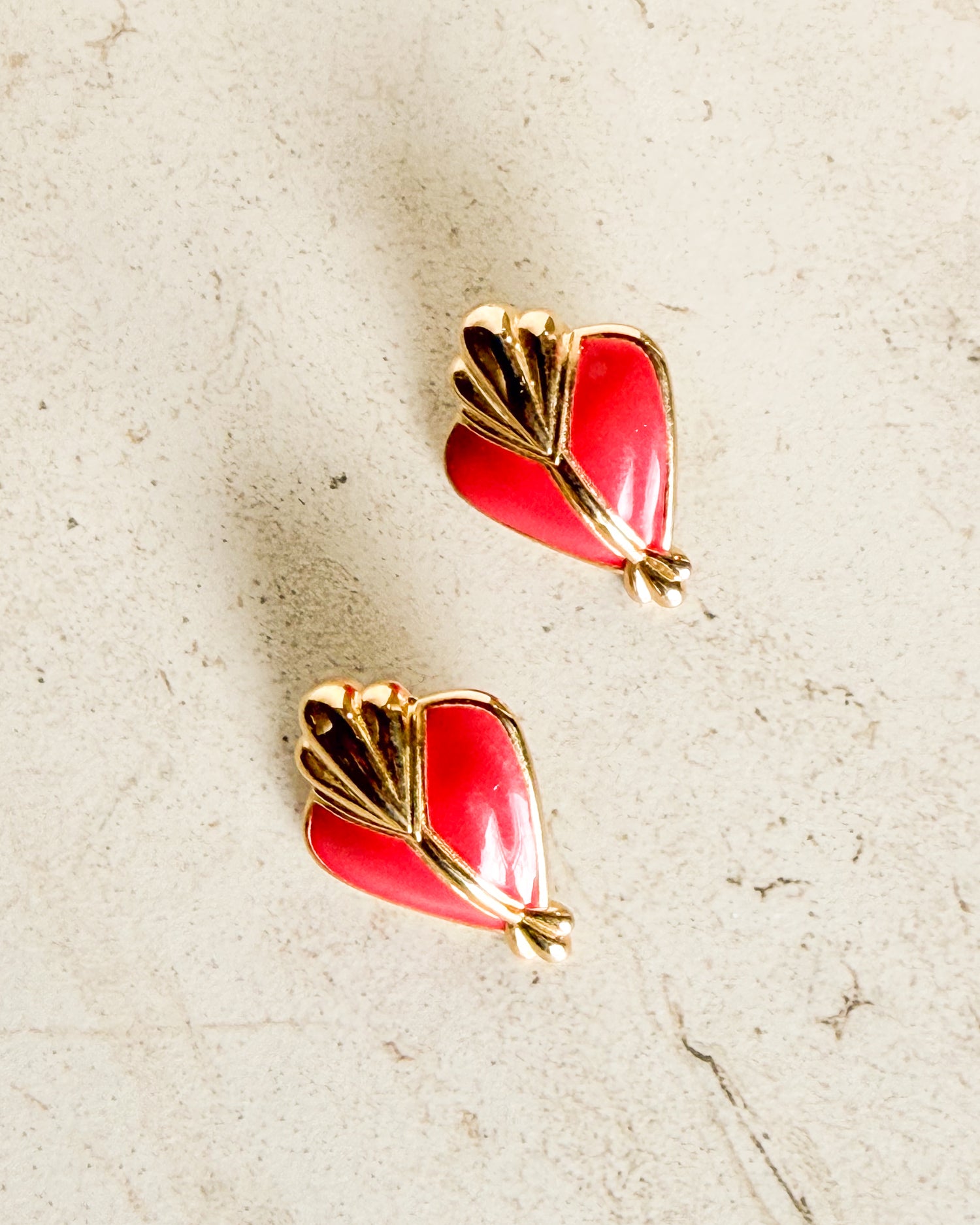 Vintage Art Deco Red Enamel & Gold Plated Post Earrings