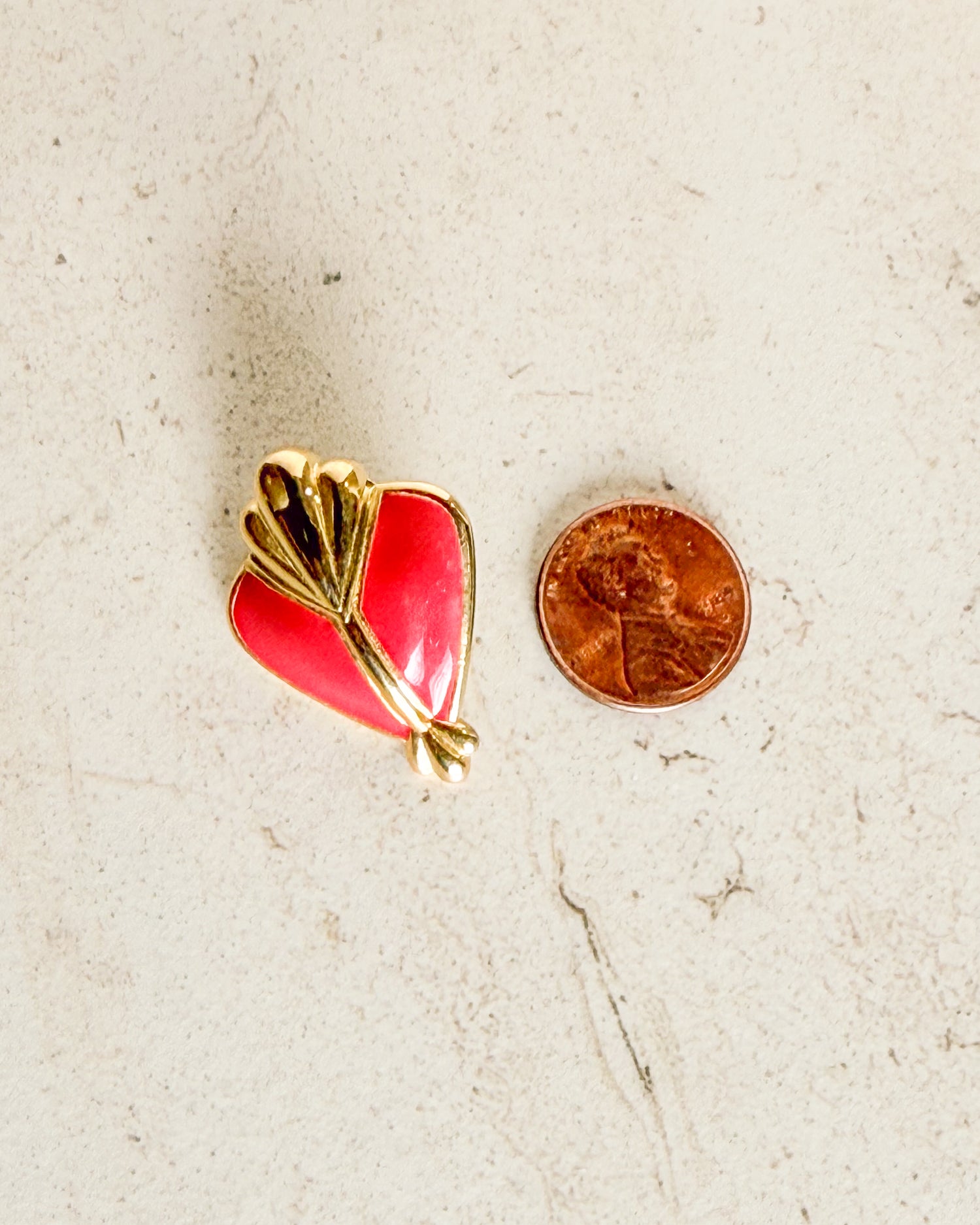 Vintage Art Deco Red Enamel & Gold Plated Post Earrings