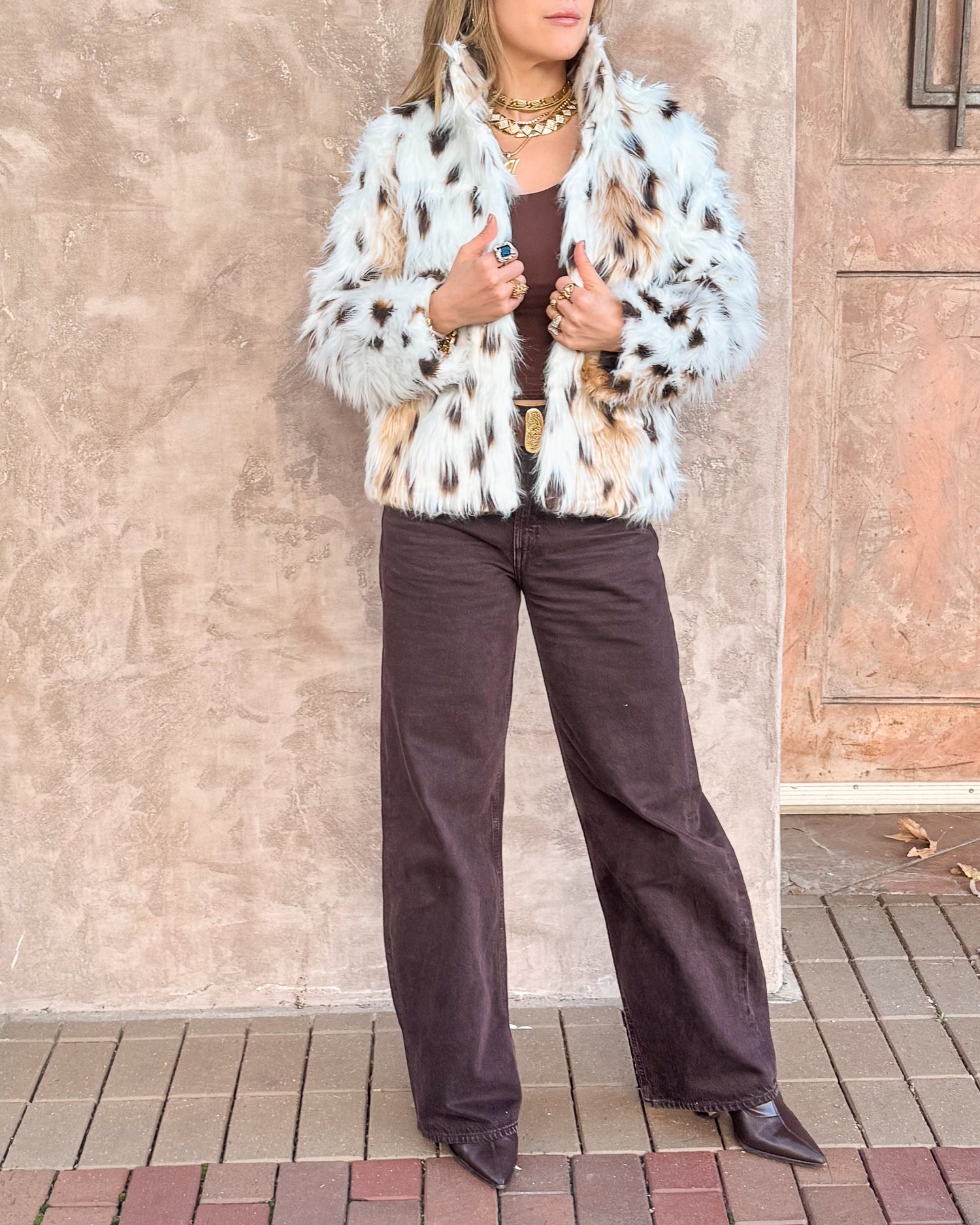 Soft Animal Print Faux Fur Thick Coat