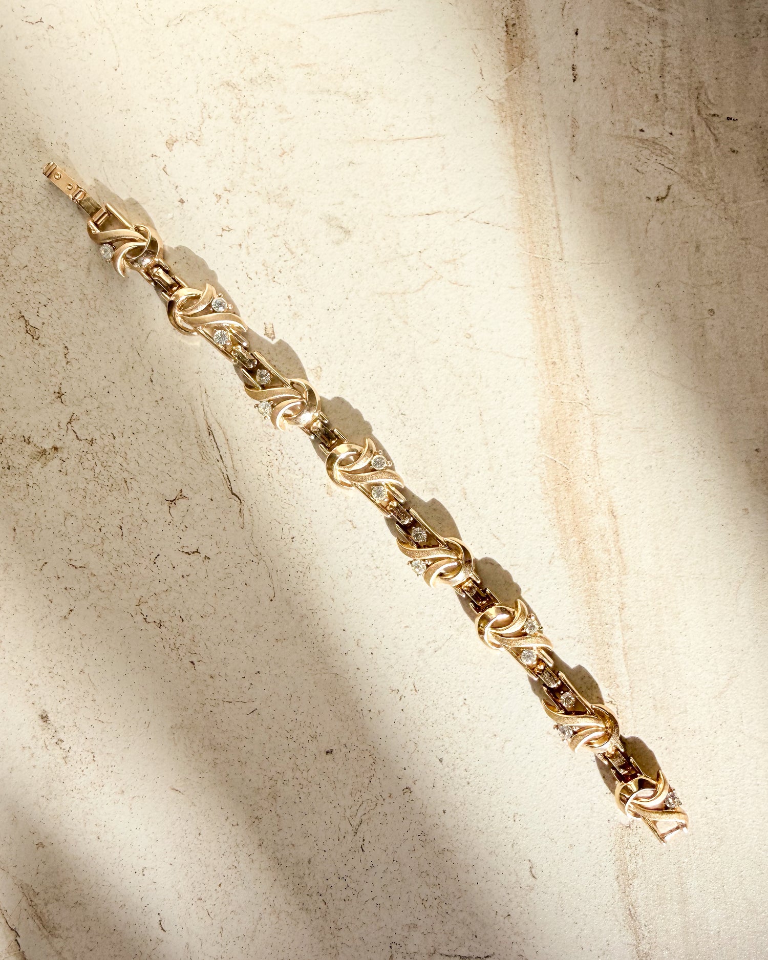 Vintage Signed Gold tone White Rhinestone Link Bracelet