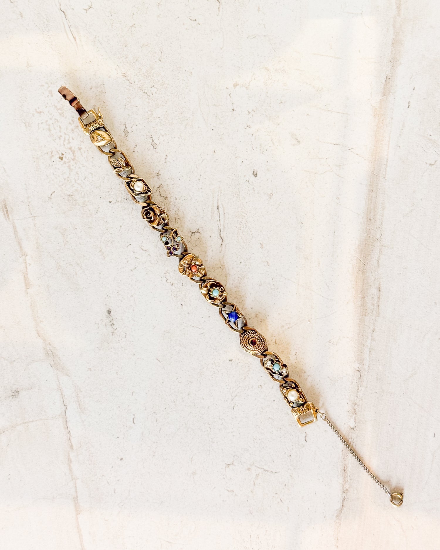 Vintage various shapes and stones slide charm bracelet