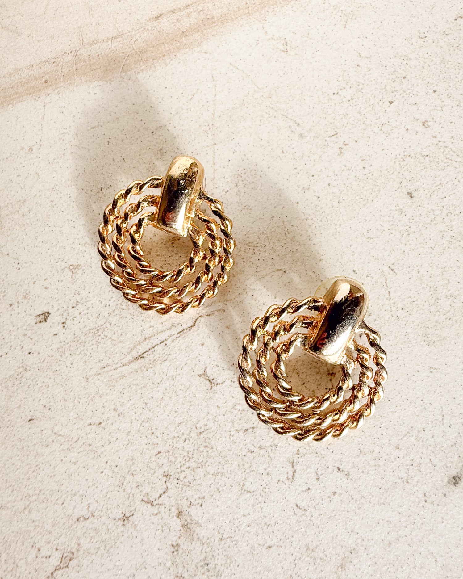 Vintage Gold Plated Tri Circle Earrings