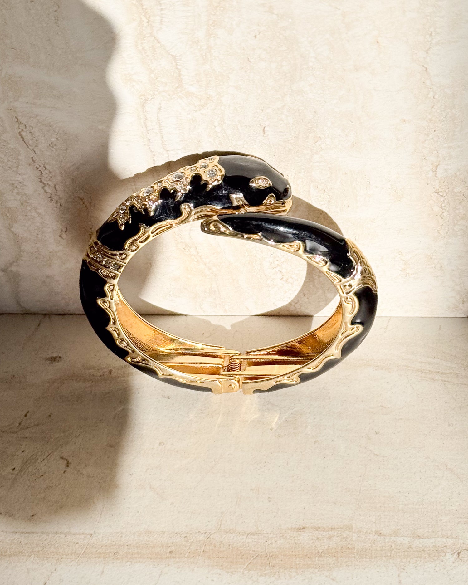 Vintage Black Enamel Snake Bangle Bracelet
