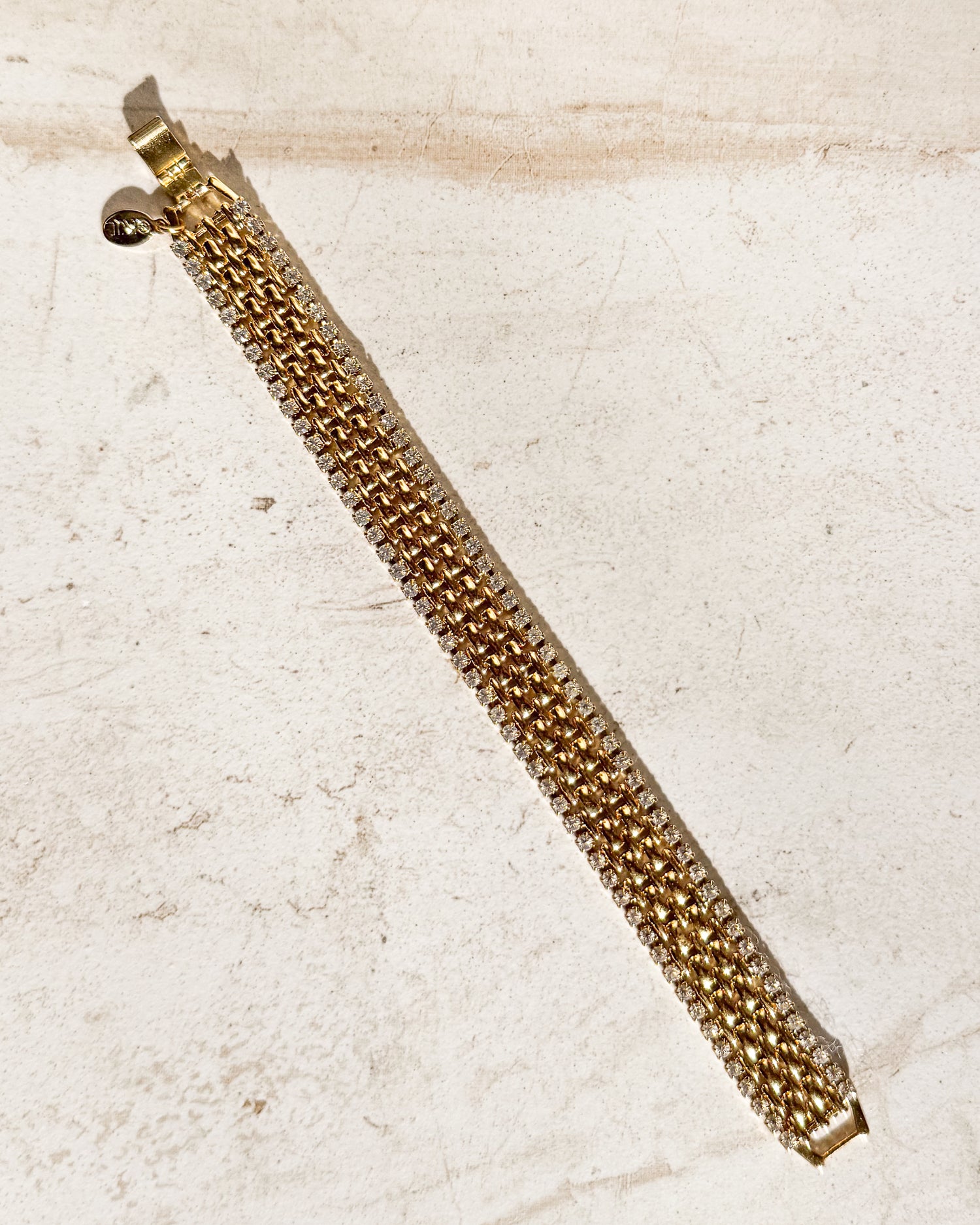 Vintage Signed Multi- Row Sparkling Rhinestone Bracelet