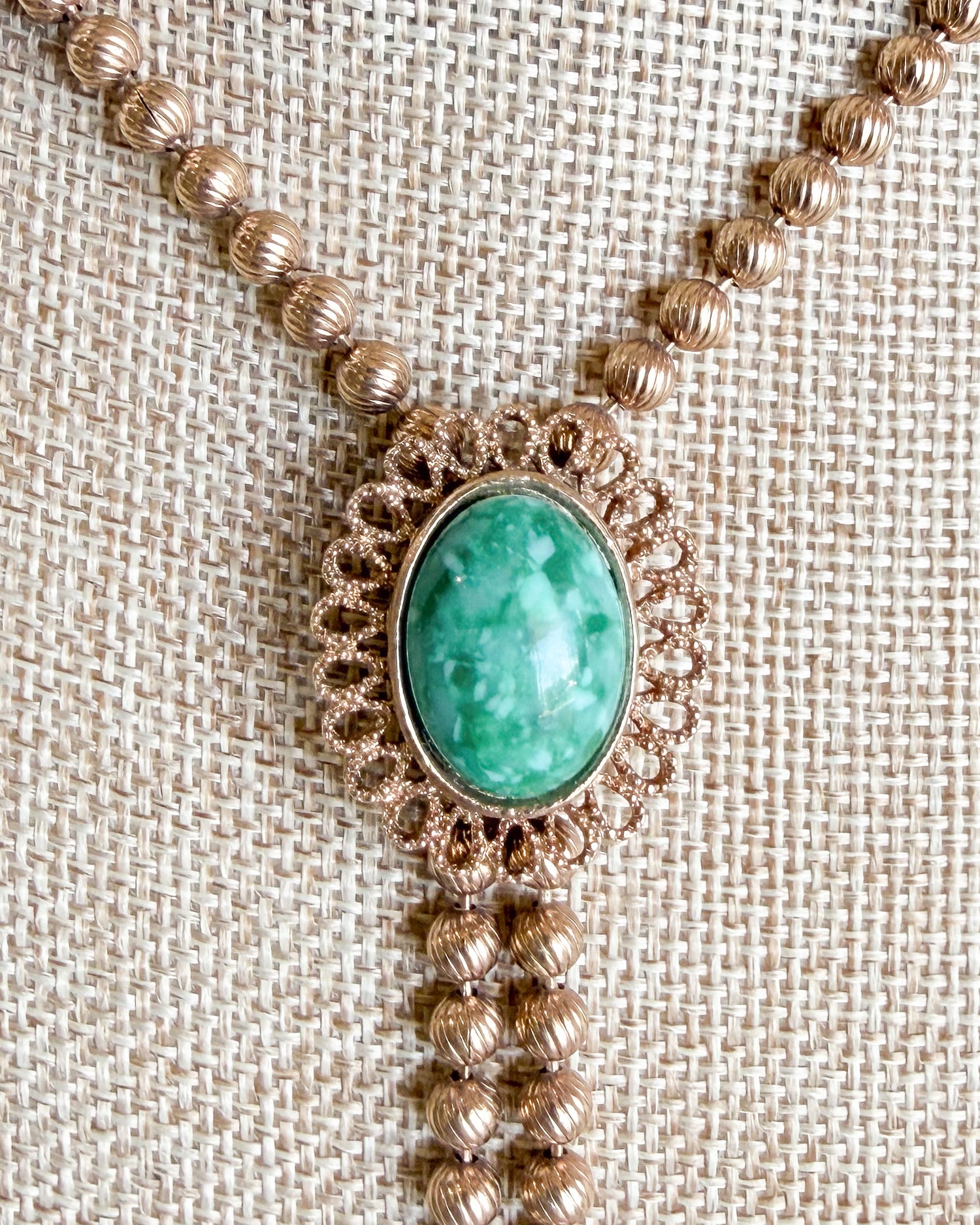 Vintage 1973 Signed bolo tie Ming Green Pendant Tassel