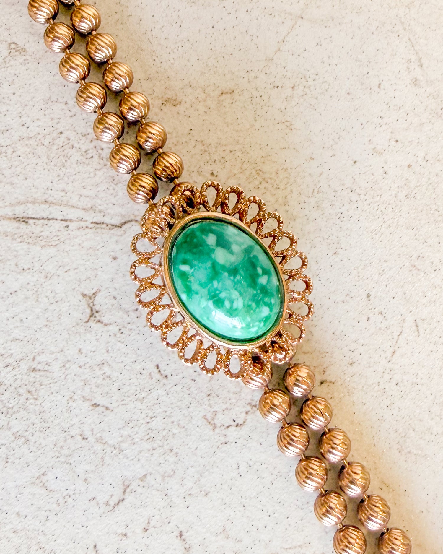 Vintage 1973 Signed bolo tie Ming Green Pendant Tassel