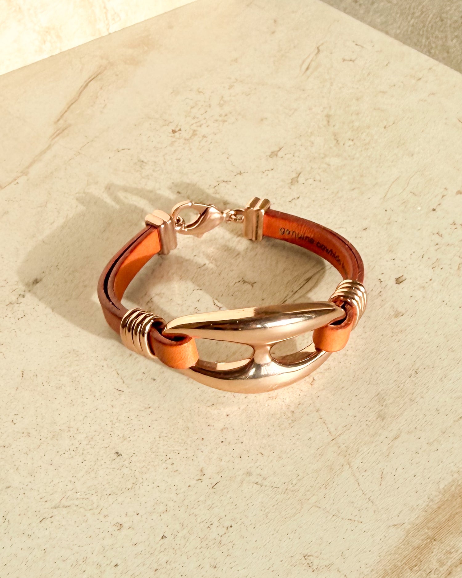 Vintage Bronzo Italia Leather Link Bracelet