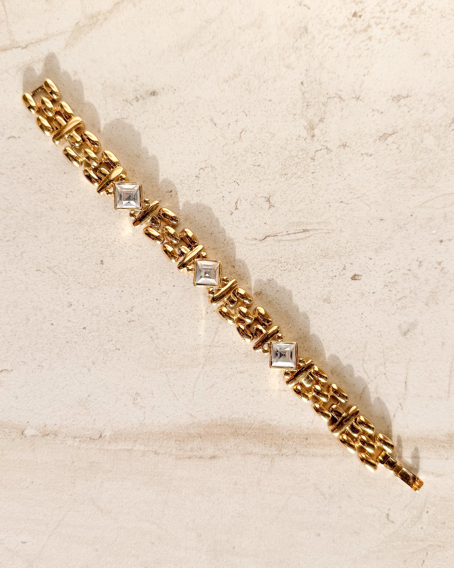 Vintage Square Rhinestone Gold Link Bracelet