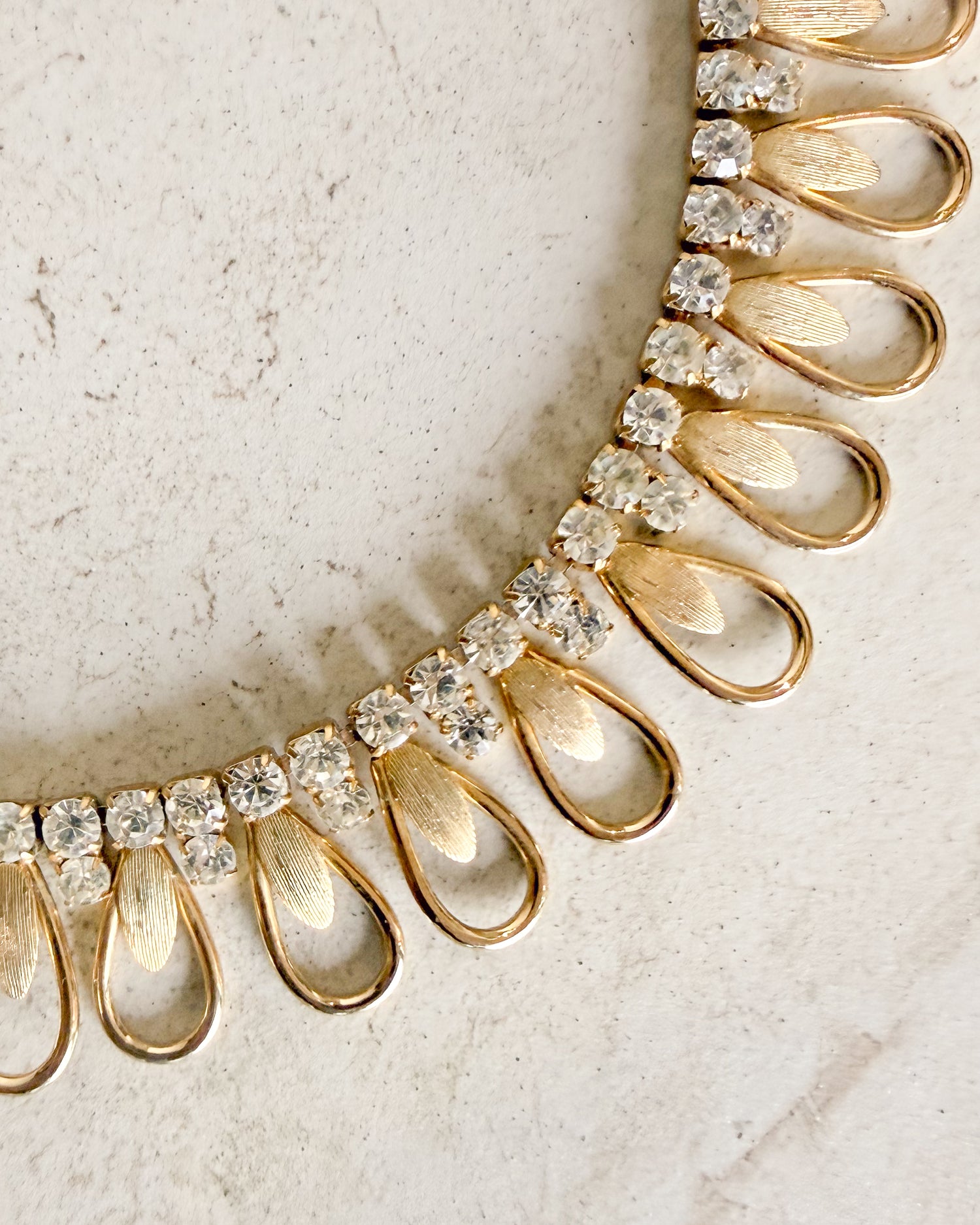 Vintage Signed Gold Tone Rhinestone Teardrop Necklace