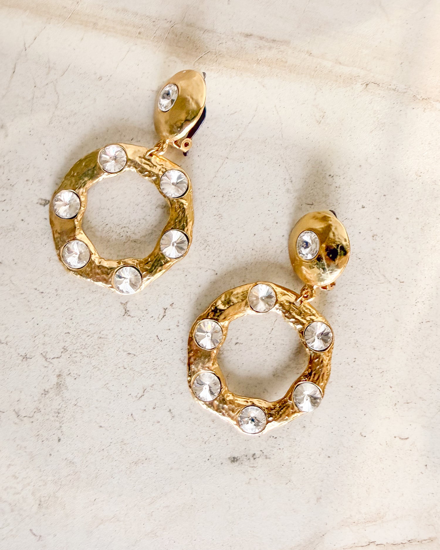 Vintage Crystal and gold Door Knocker Hoop Clip-Ons