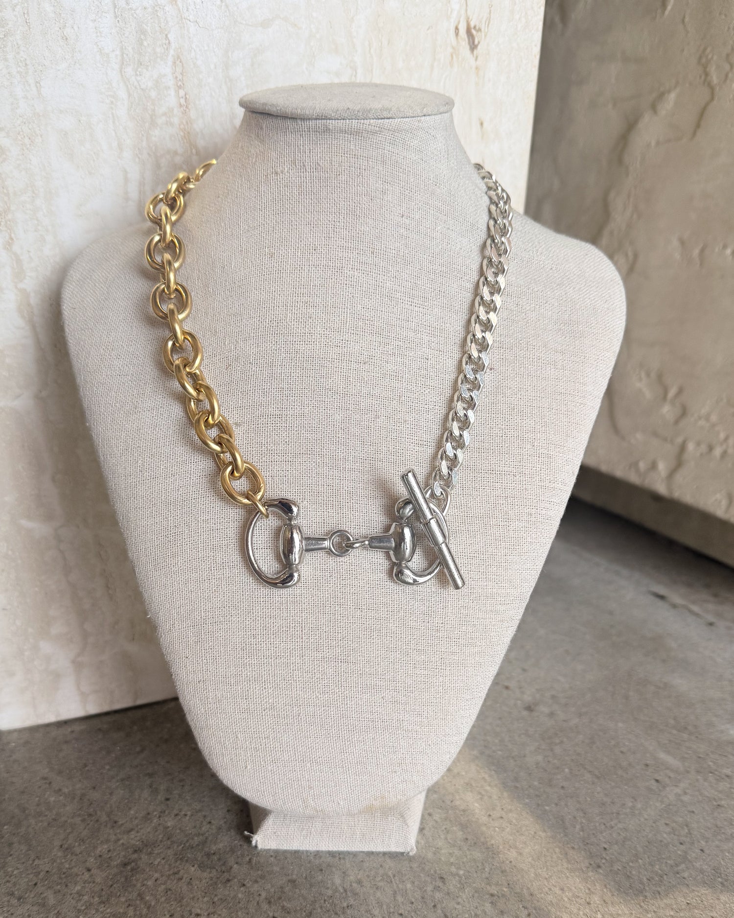 Gold Horsebit 2 Tone Chain Necklace