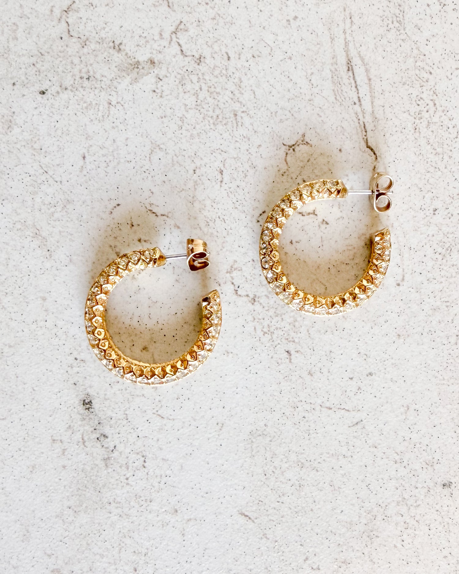 Vintage Gold Tone Diamond Hoop Earrings
