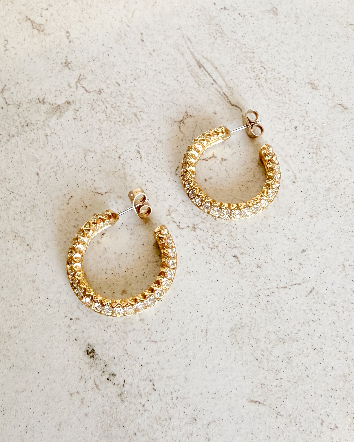 Vintage Gold Tone Diamond Hoop Earrings