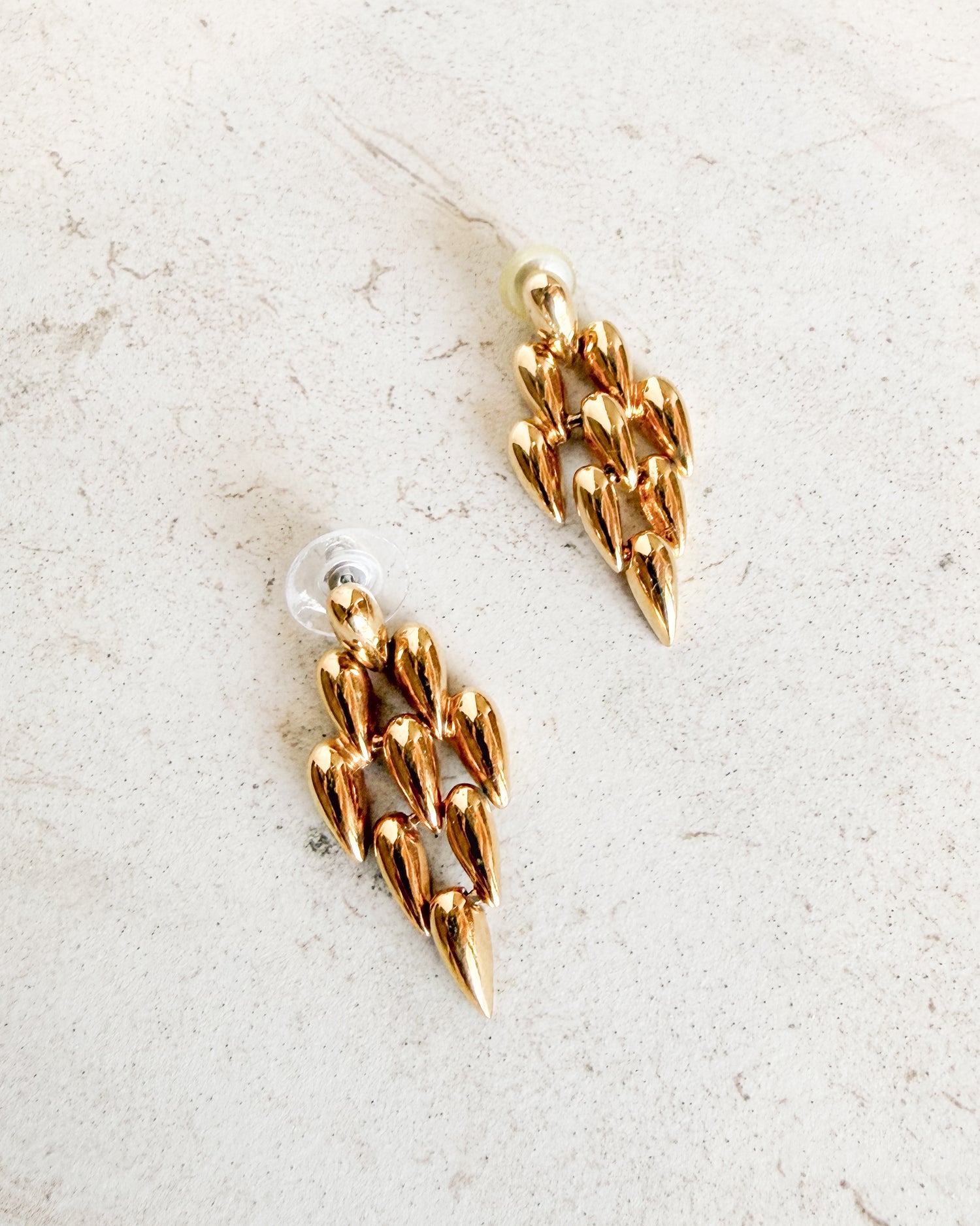 Vintage Gold Tone Diamond Shape Link Earrings
