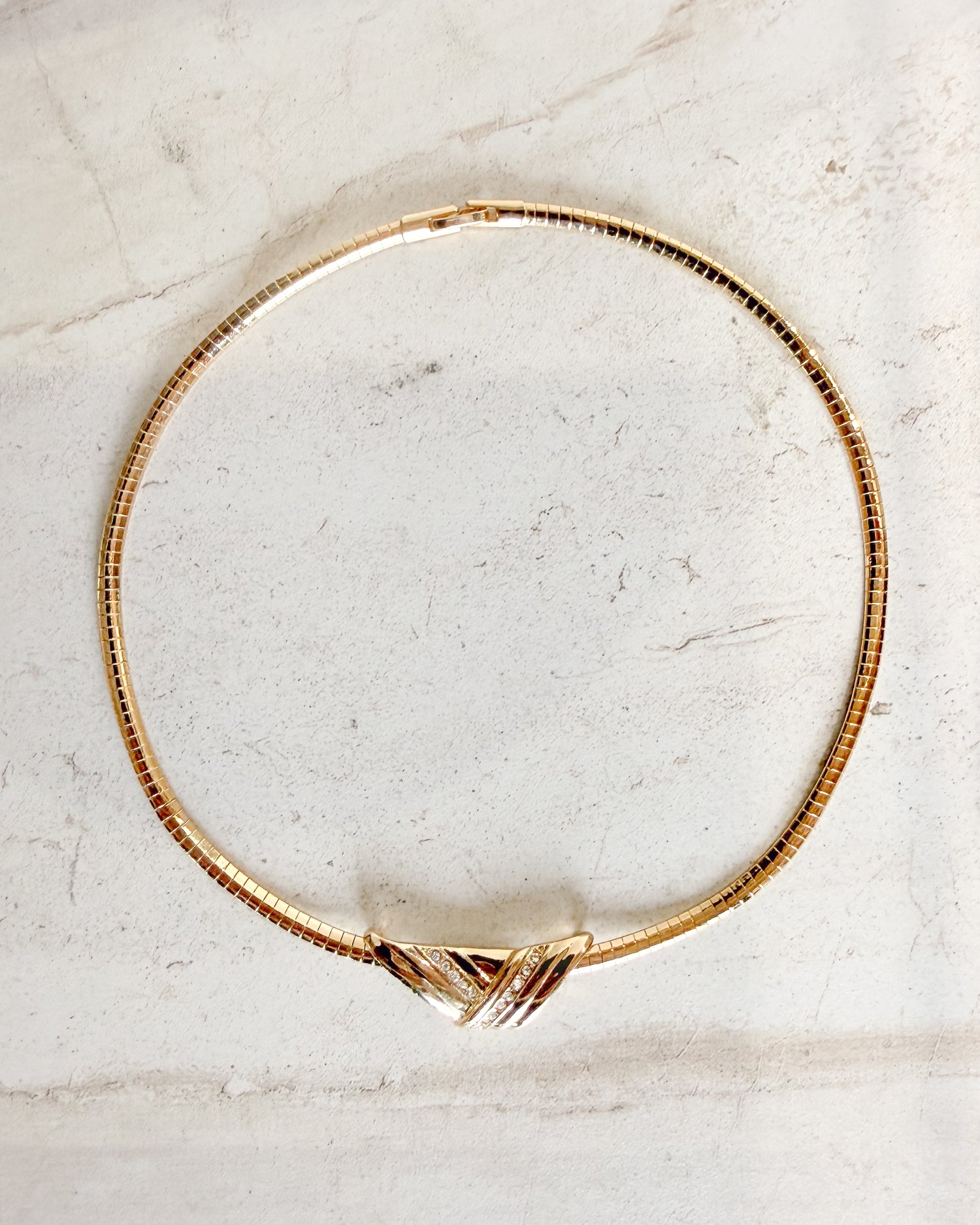 Vintage Gold Plated Snake link rhinestone pendant Necklace