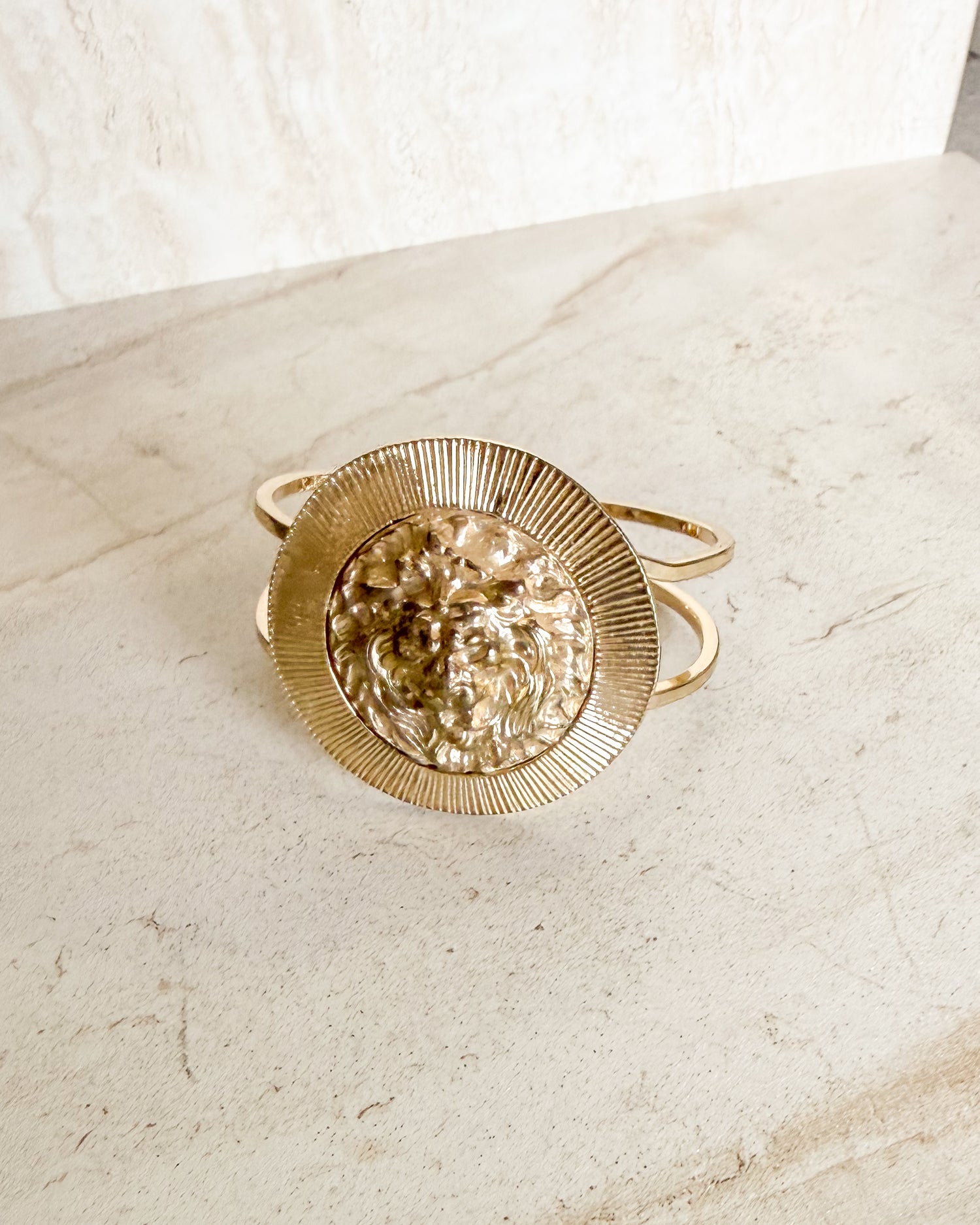 Vintage Gold Plated Lion Head Cuff