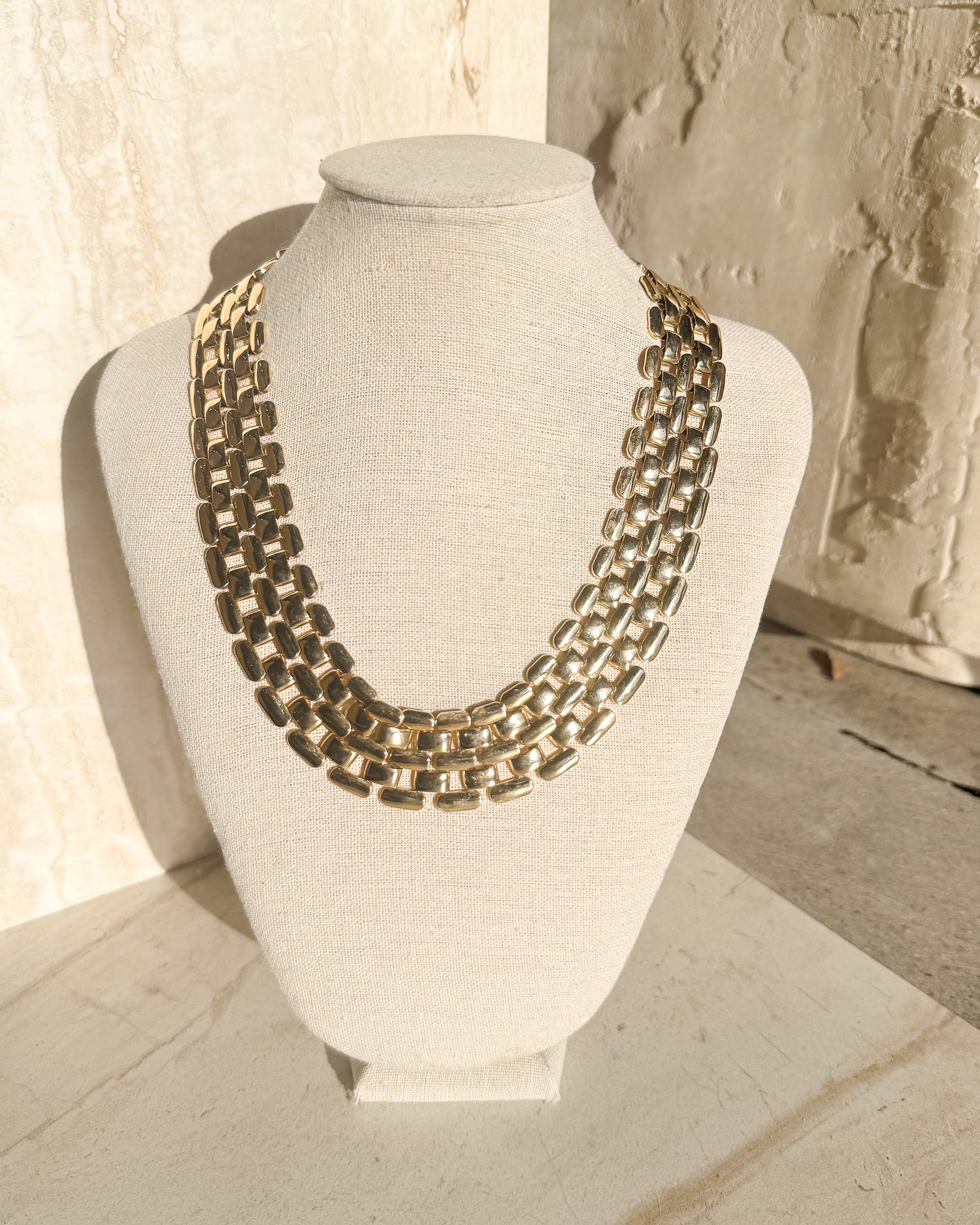 Vintage Gold Plated Thick Woven Chain Necklace