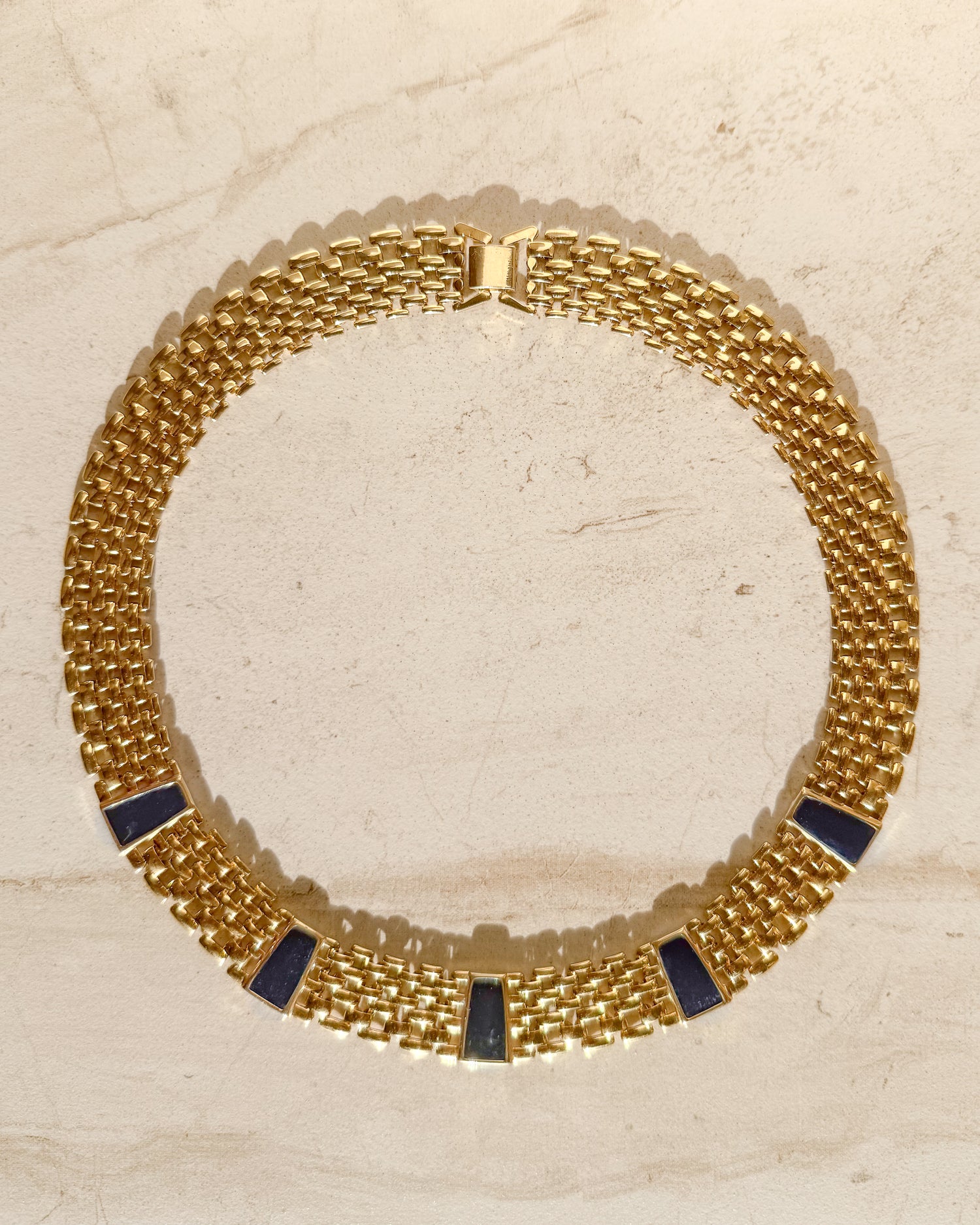 Vintage Navy Enamel Gold Tone Watch Band Chain Necklace