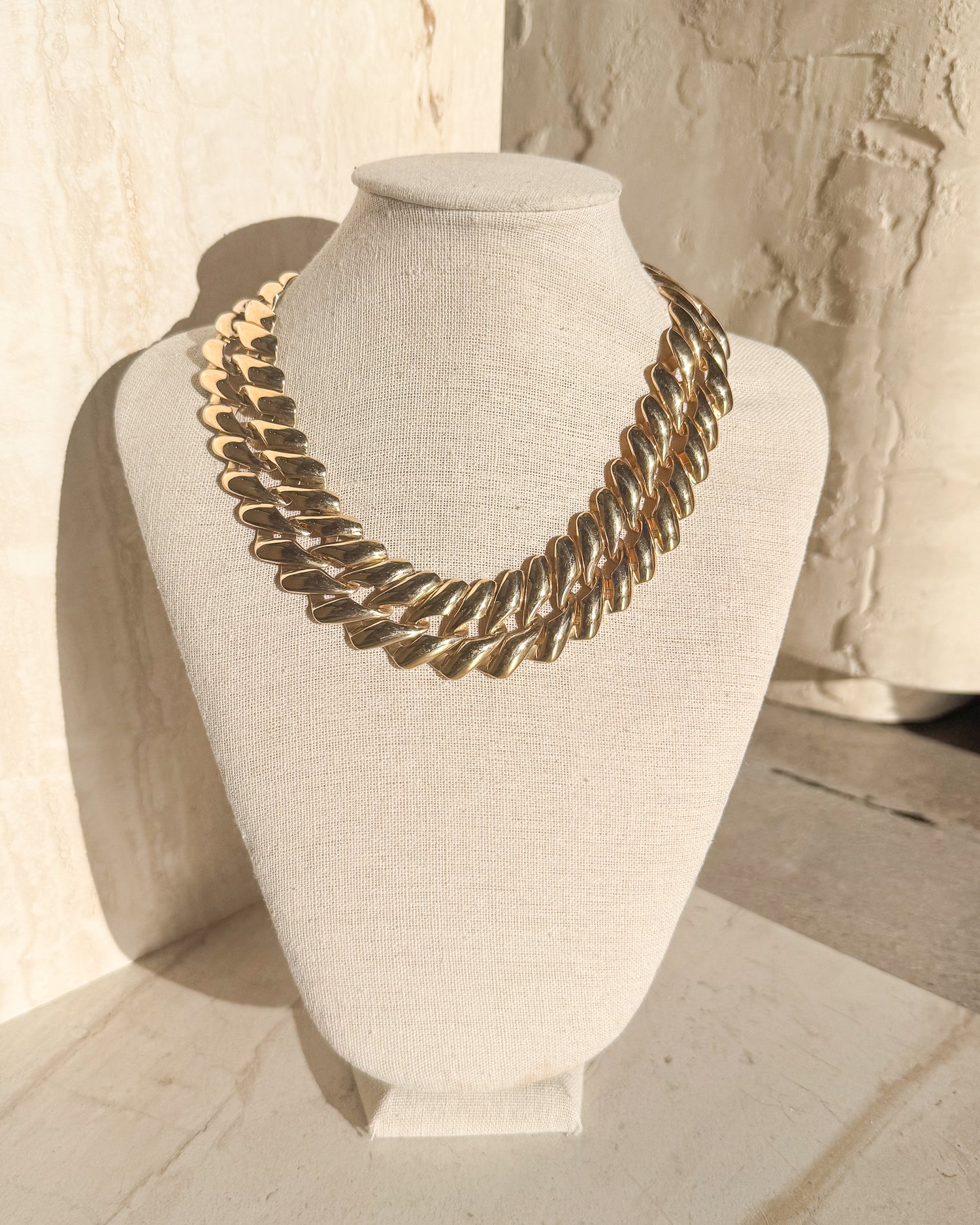 Vintage Gold Brick Link Chain Necklace