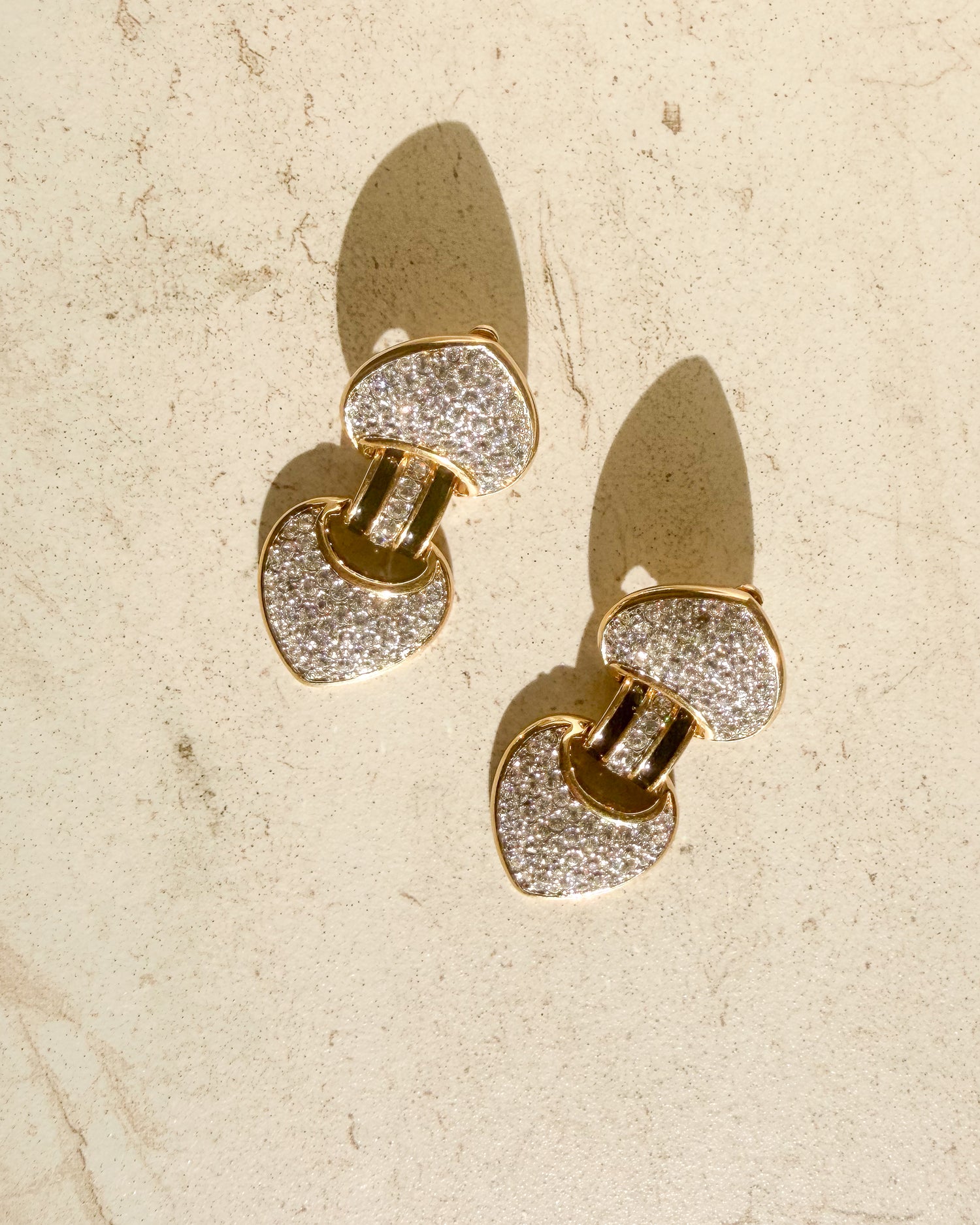 Vintage Signed Gold-Plated w/Pave Crystal Clip Earrings