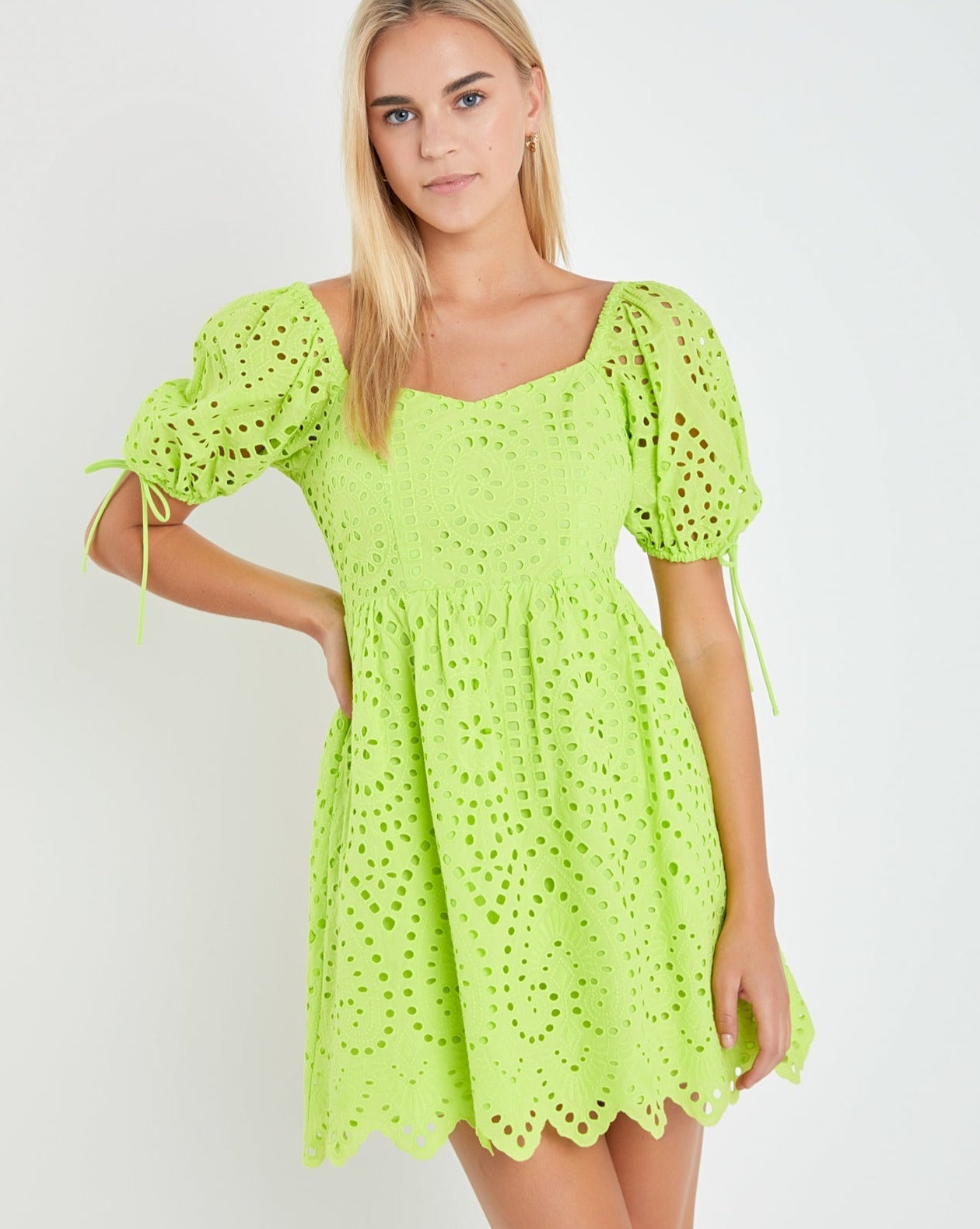 Eyelet Scallop Edge Mini Dress