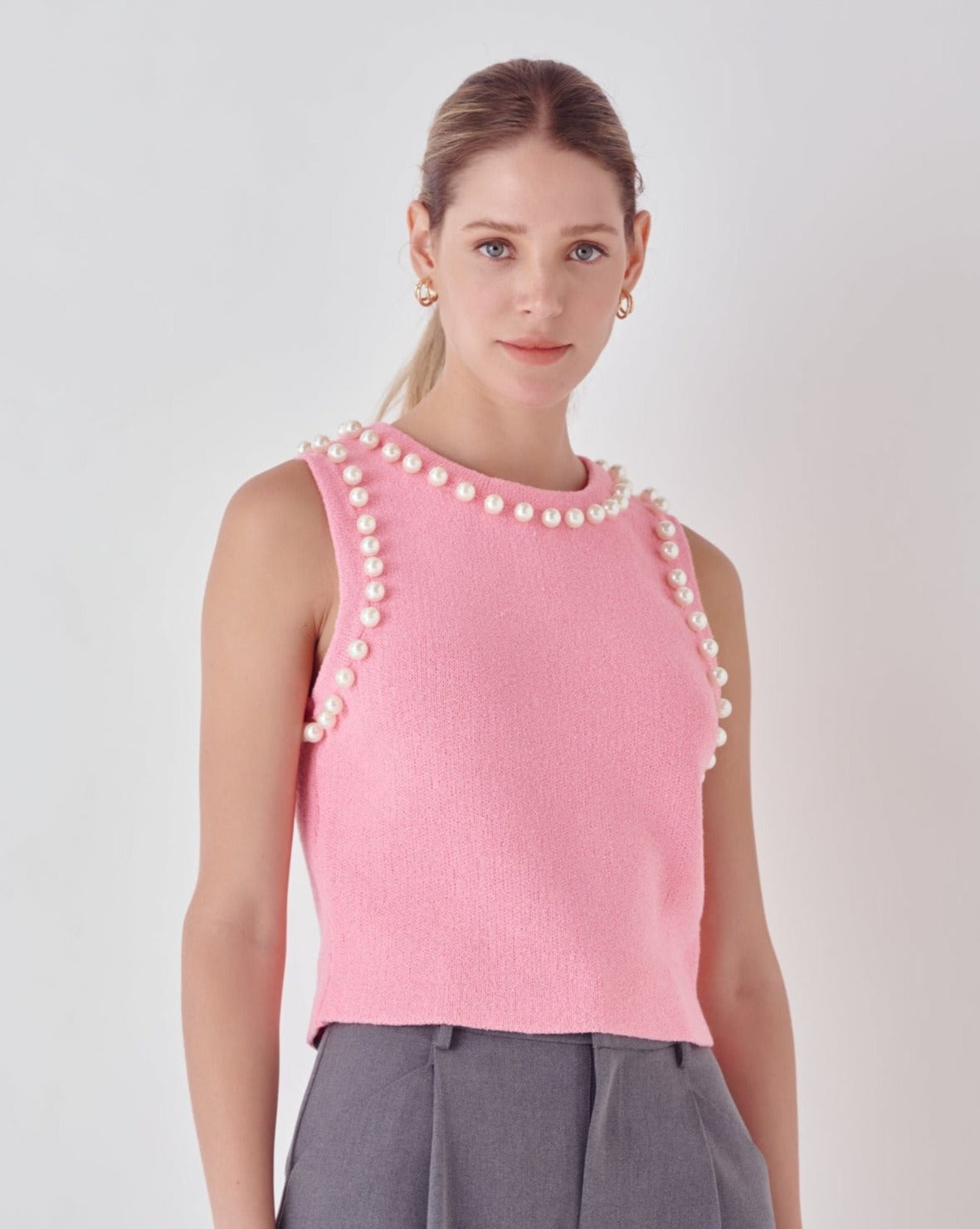 Pearl Detail Knit Tank Top