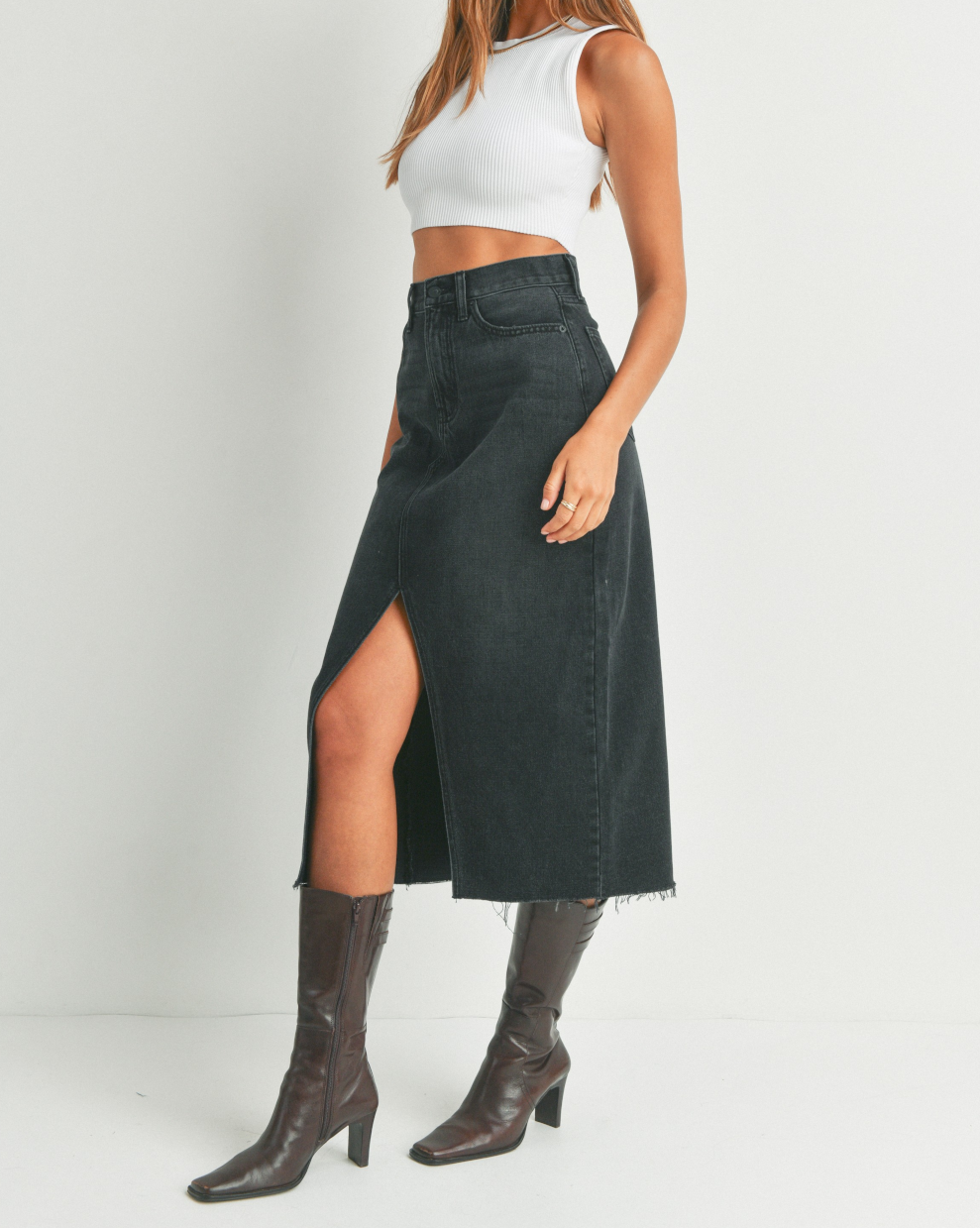 OPEN SLIT MIDI SKIRT