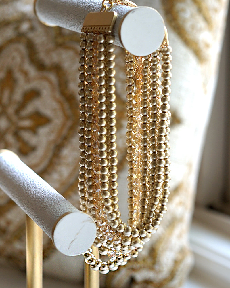 Metallic and Crystal Beaded Collar Necklace