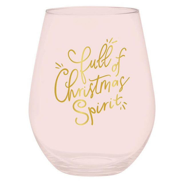 Jumbo Stemless Wine Glass - Full of Christmas Spirit